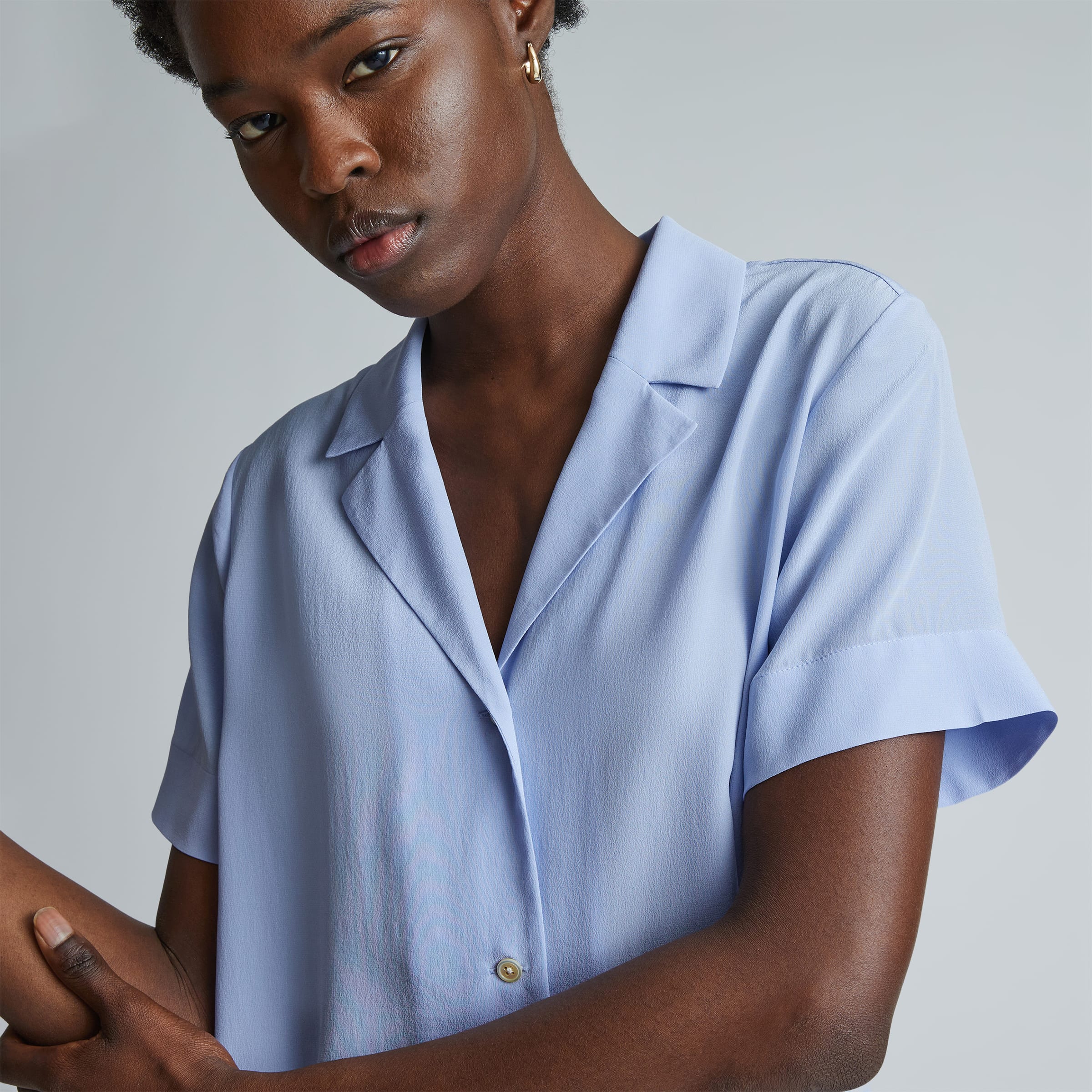 The Washable Clean – Silk Shirt Short-Sleeve Notch Periwinkle Everlane