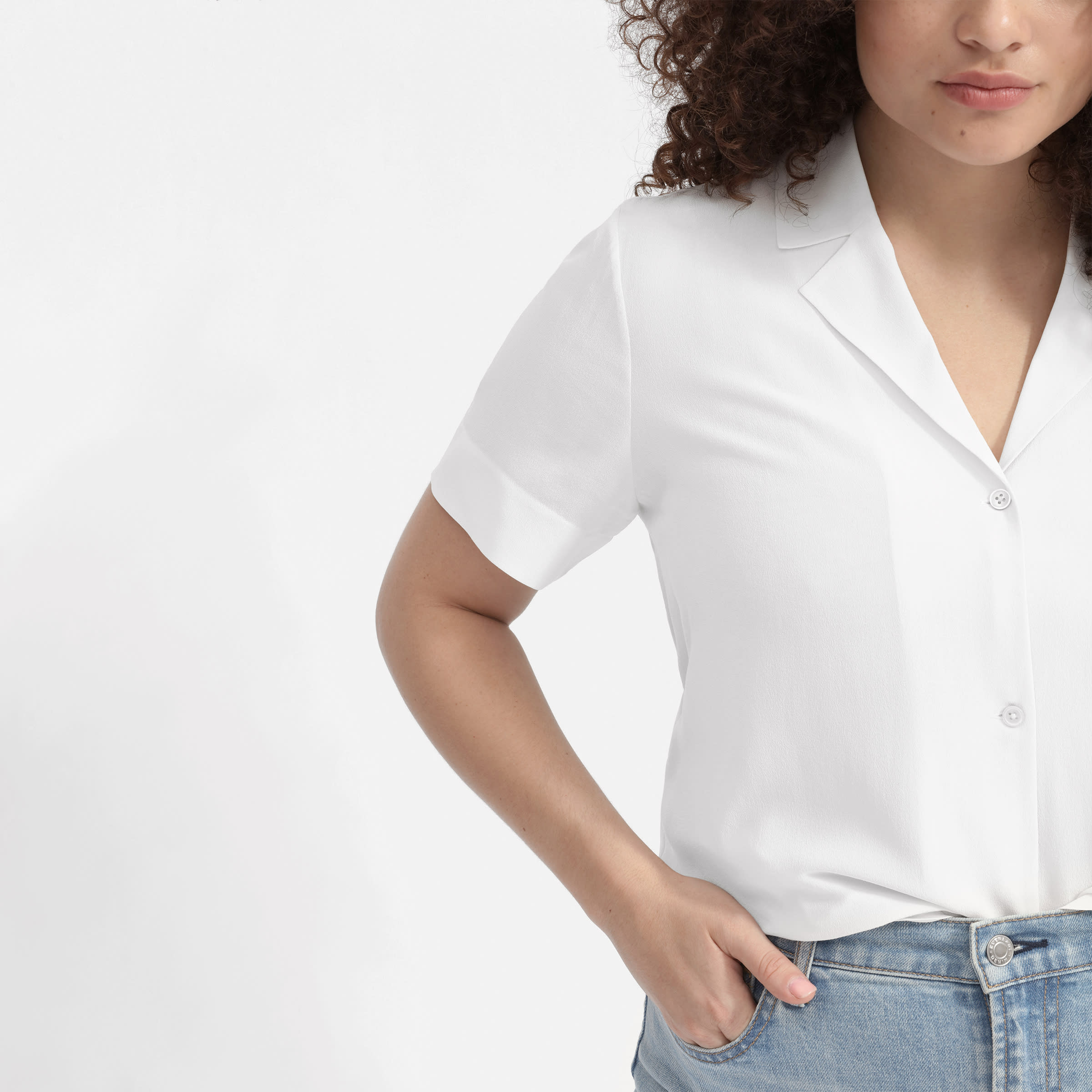 short sleeve white silk shirt