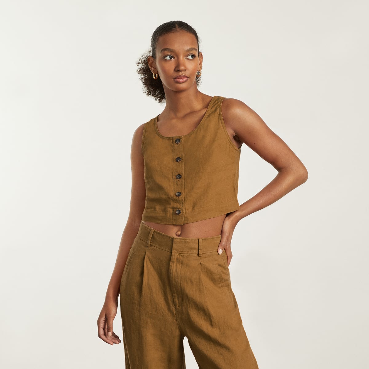 Everlane The Linen Button-Front Crop Tank