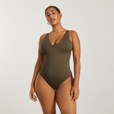 Everlane V-Neck One-Piece in Beech 