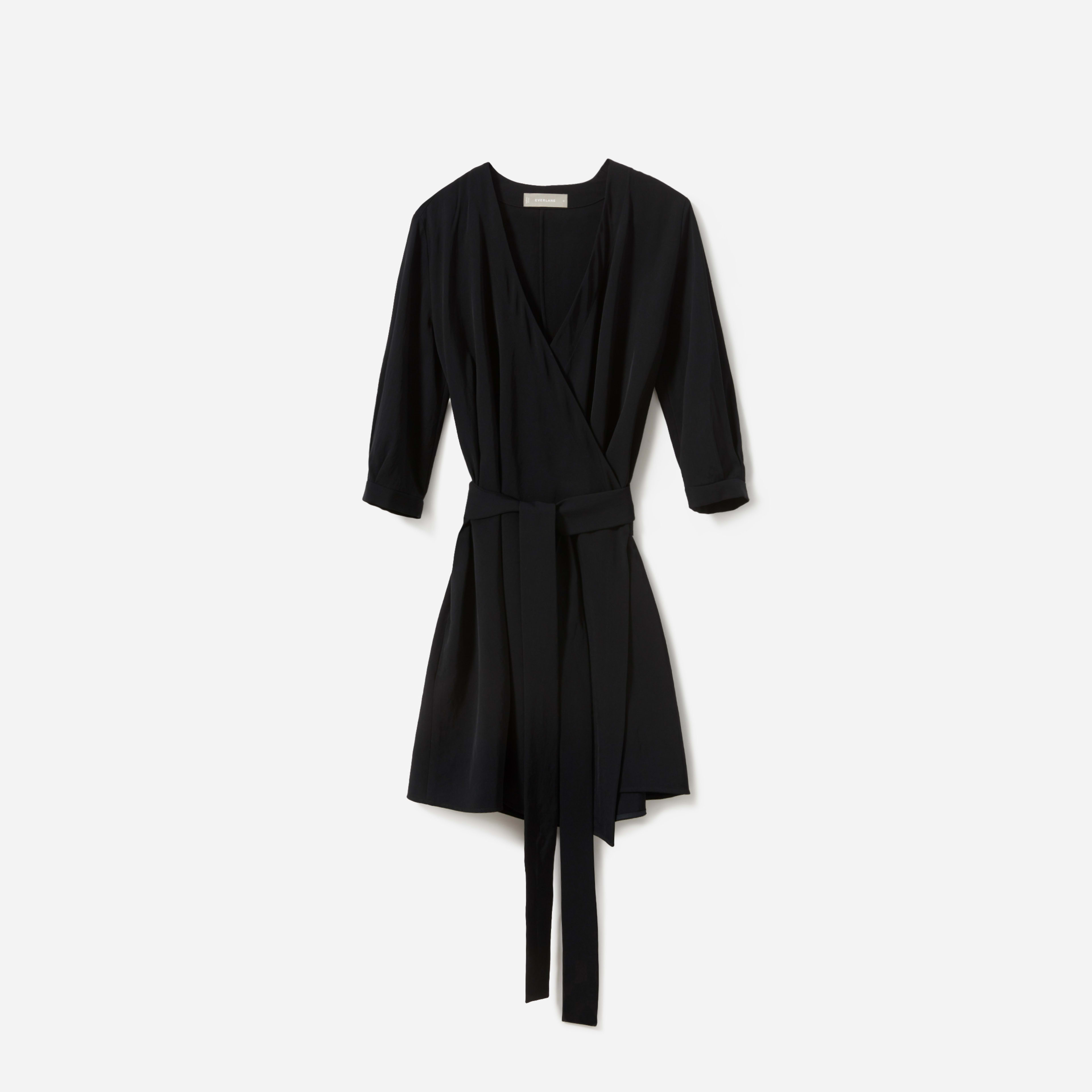 The Japanese GoWeave Long-Sleeve Mini Wrap Dress Black – Everlane