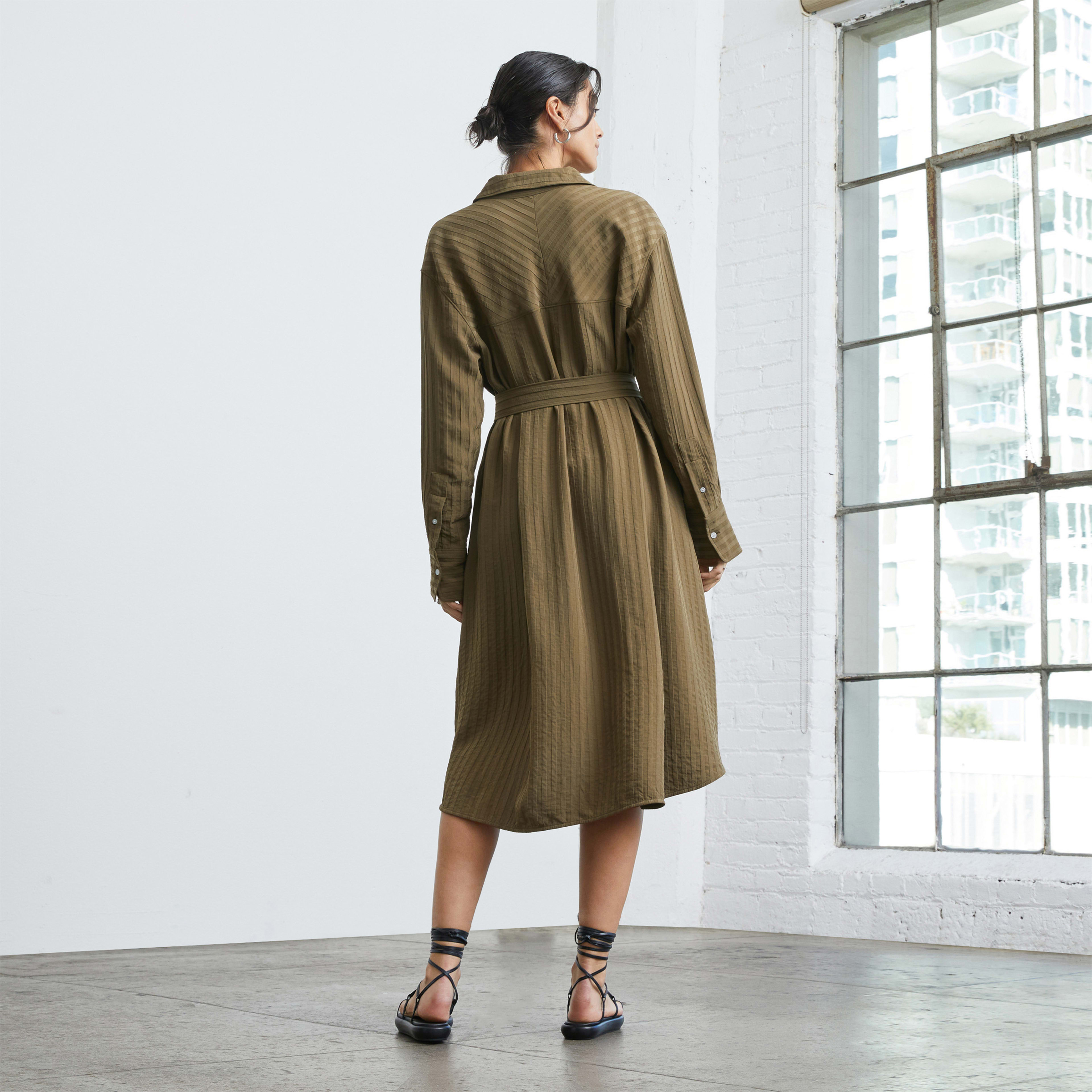 Selena Stripe Draped Shirtdress