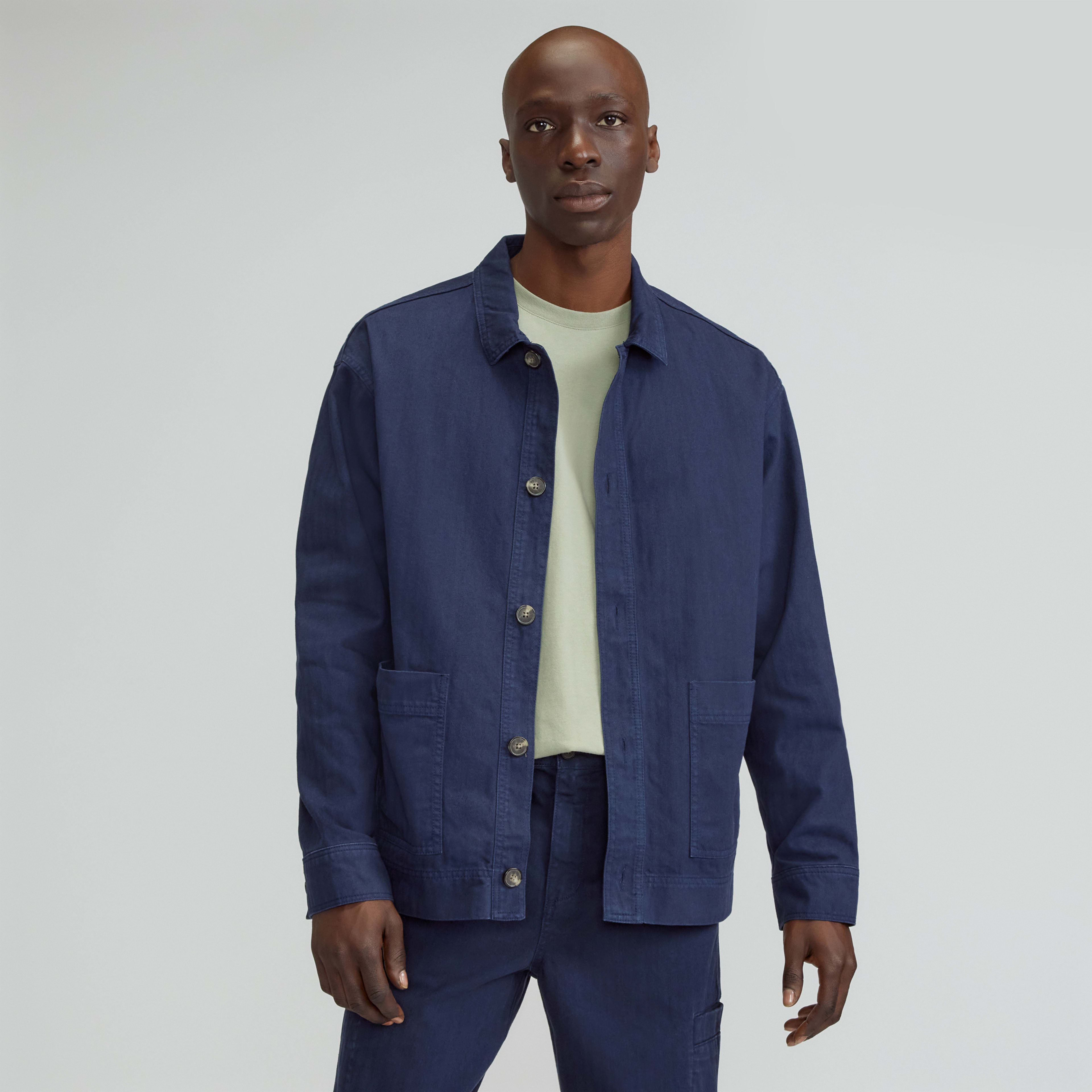 The Organic Cotton Herringbone Utility Jacket Navy Everlane