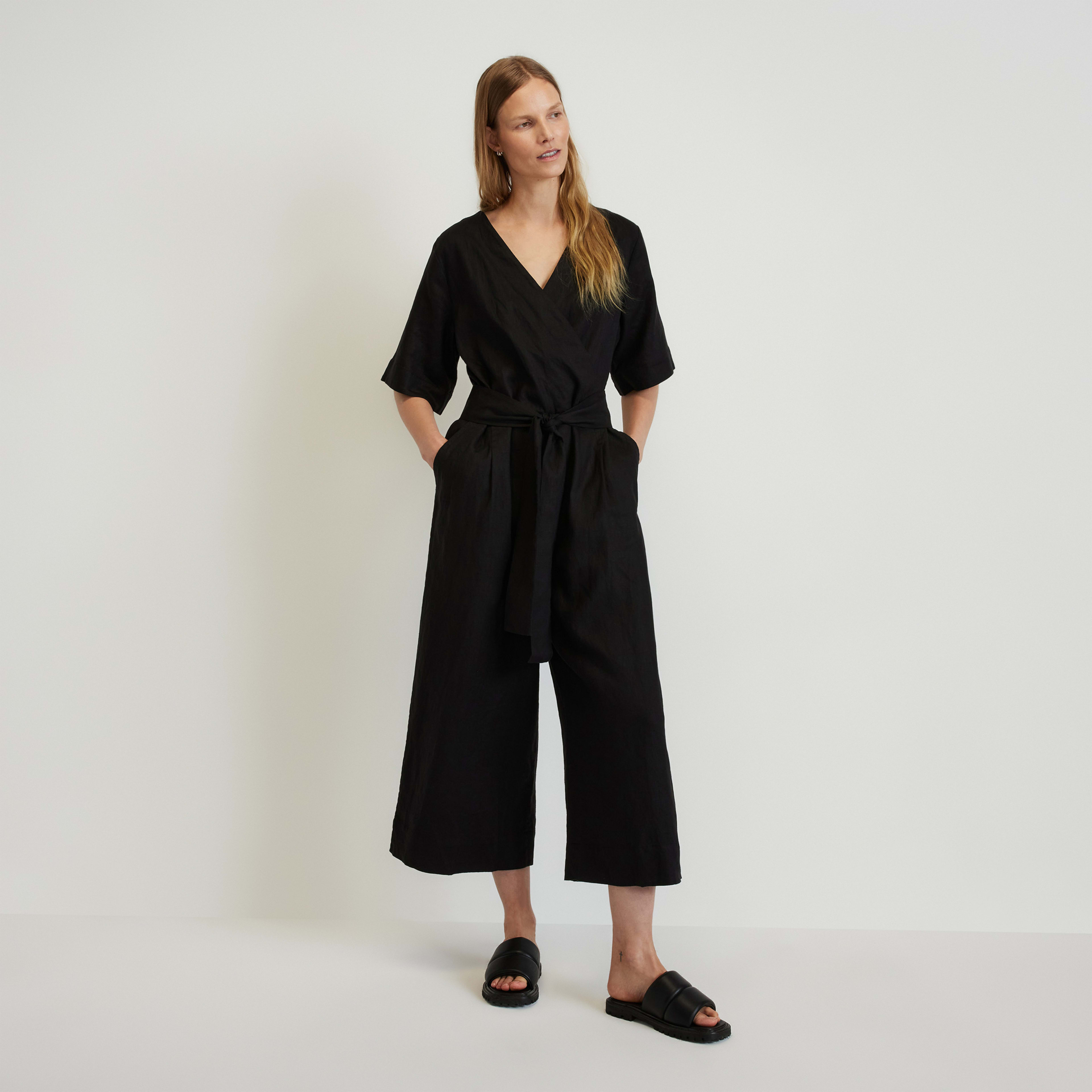 The Linen CrossFront Jumpsuit Black Everlane