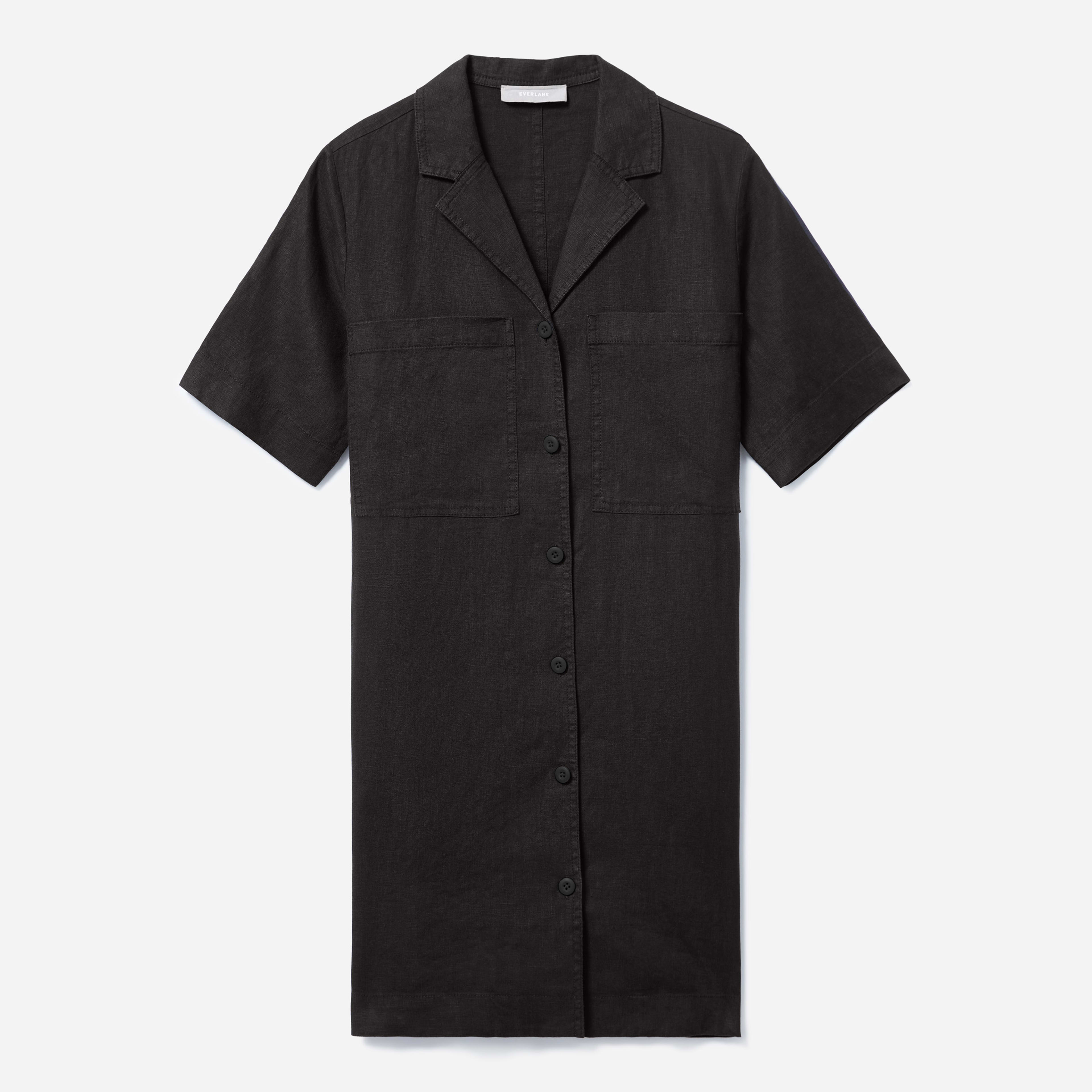 The Linen Workwear Dress Black – Everlane