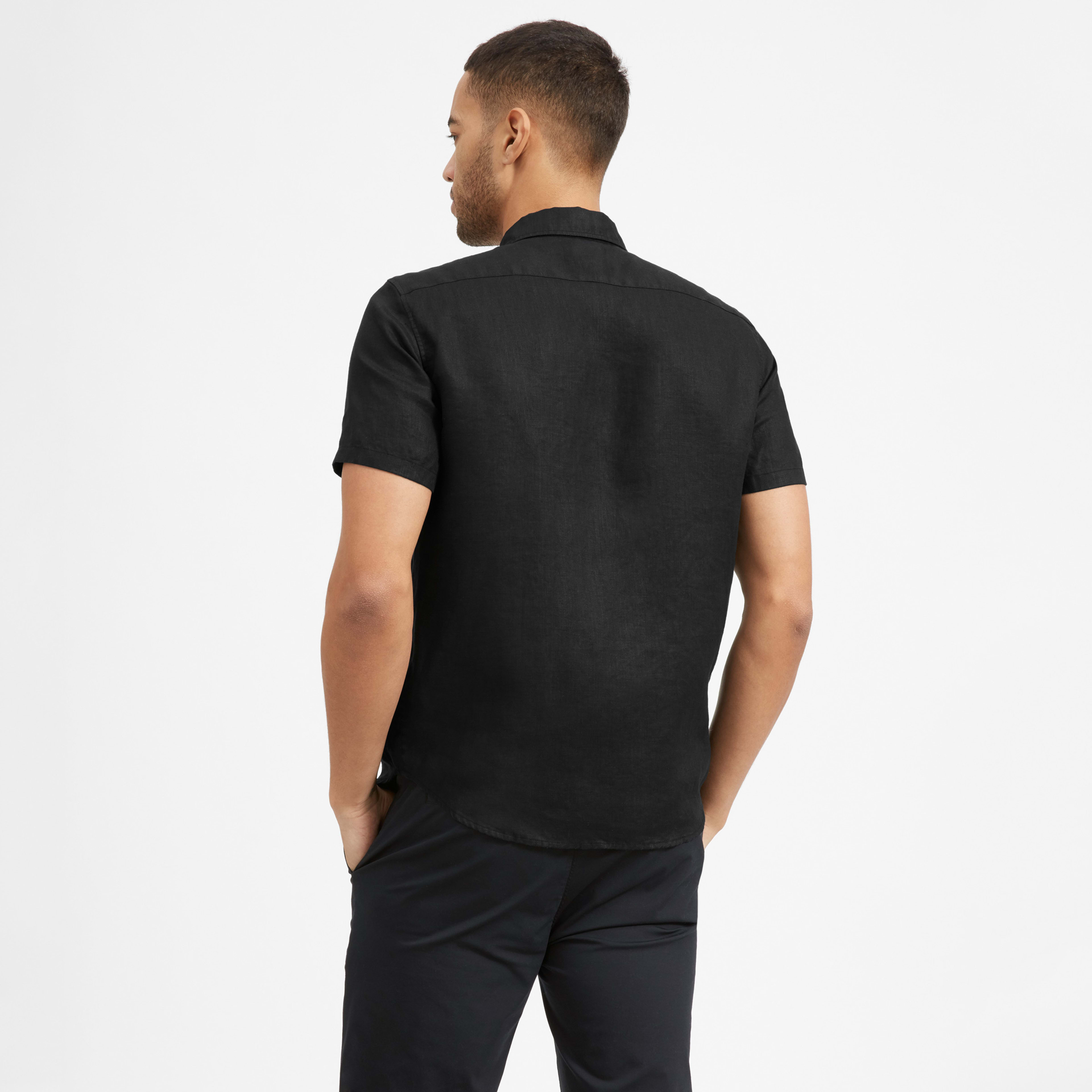 Custom fit linen short sleeve shirt - Black Jet