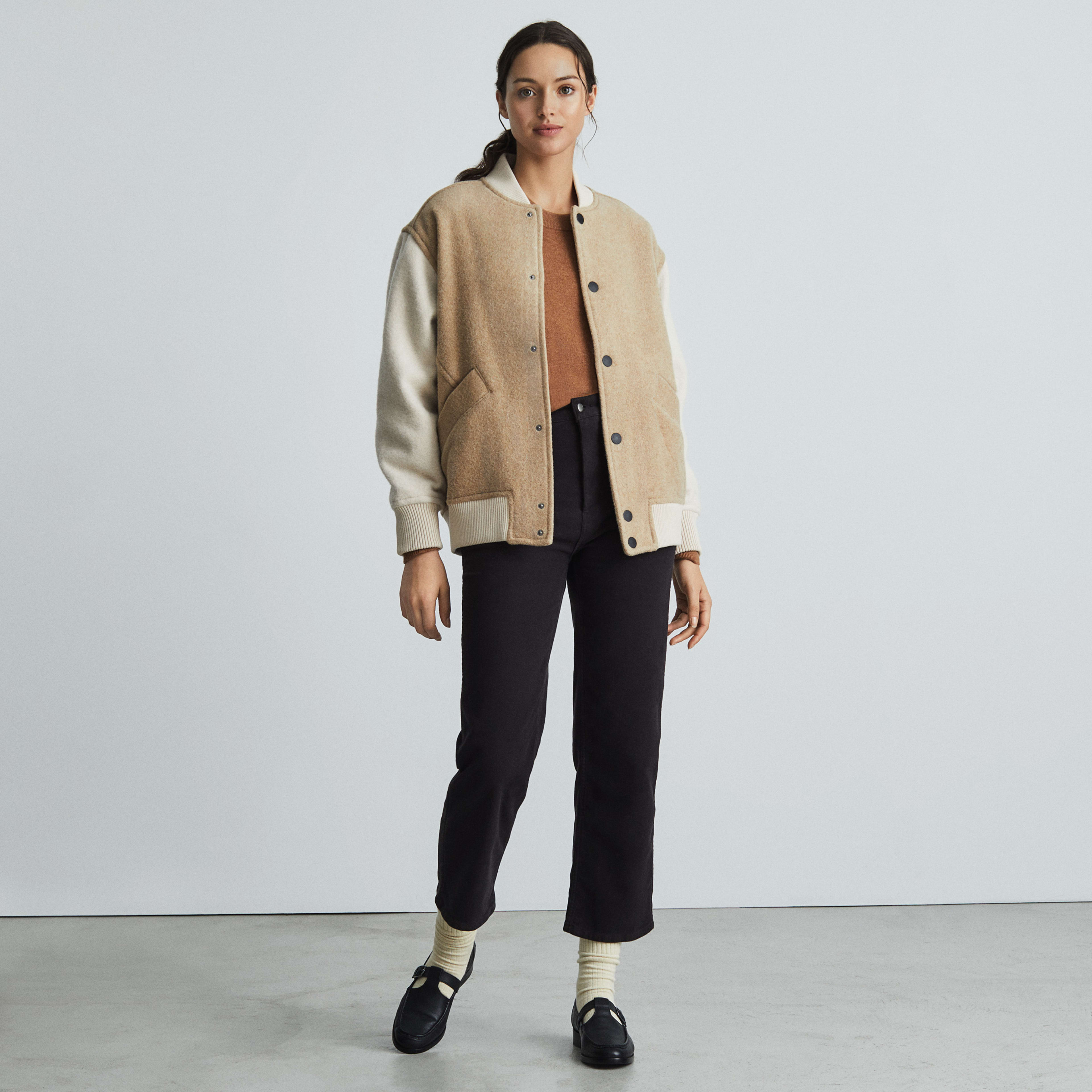 The ReWool® Varsity Bomber Light Camel / Cream Everlane