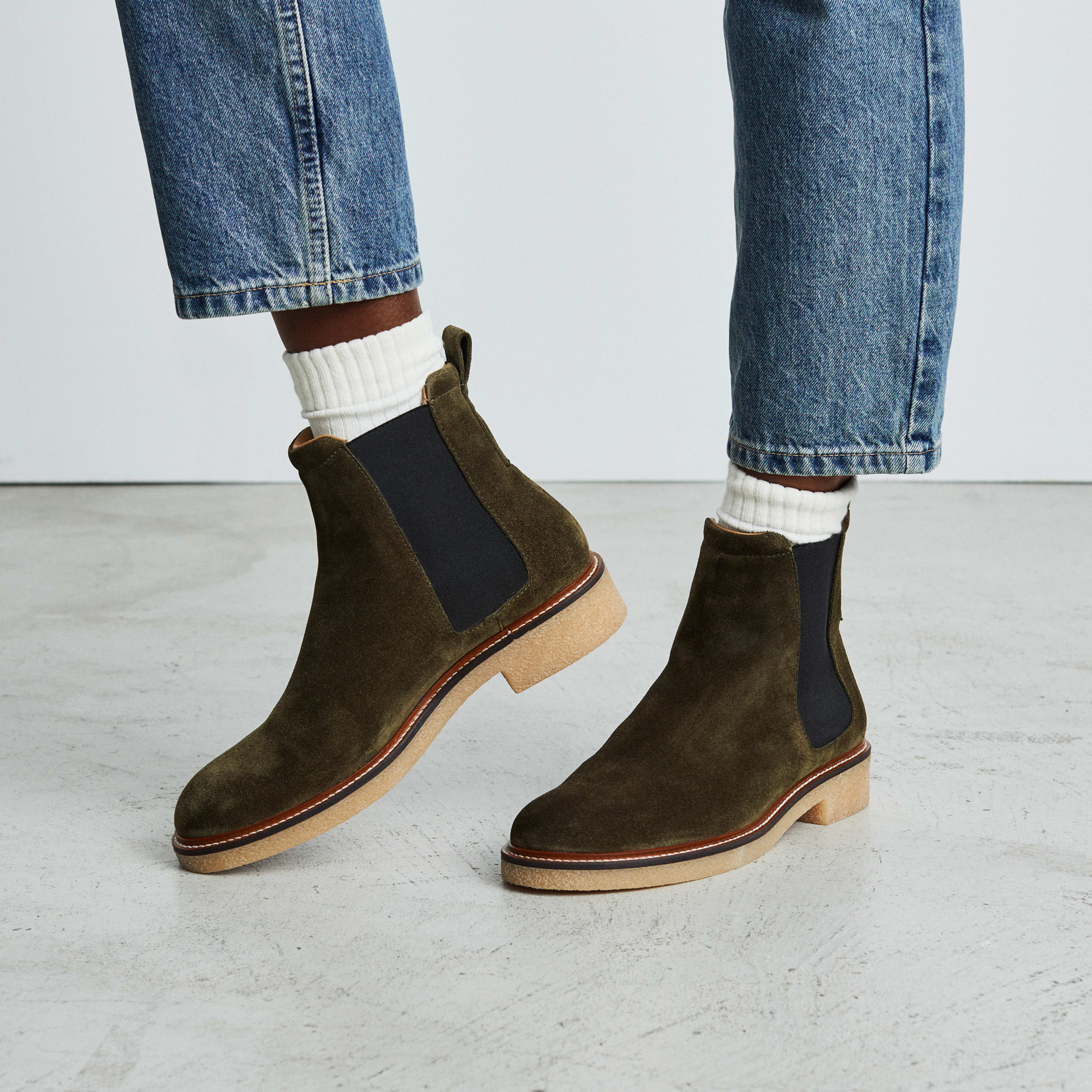 The Italian Leather Chelsea Boot Dark Fern Suede Everlane