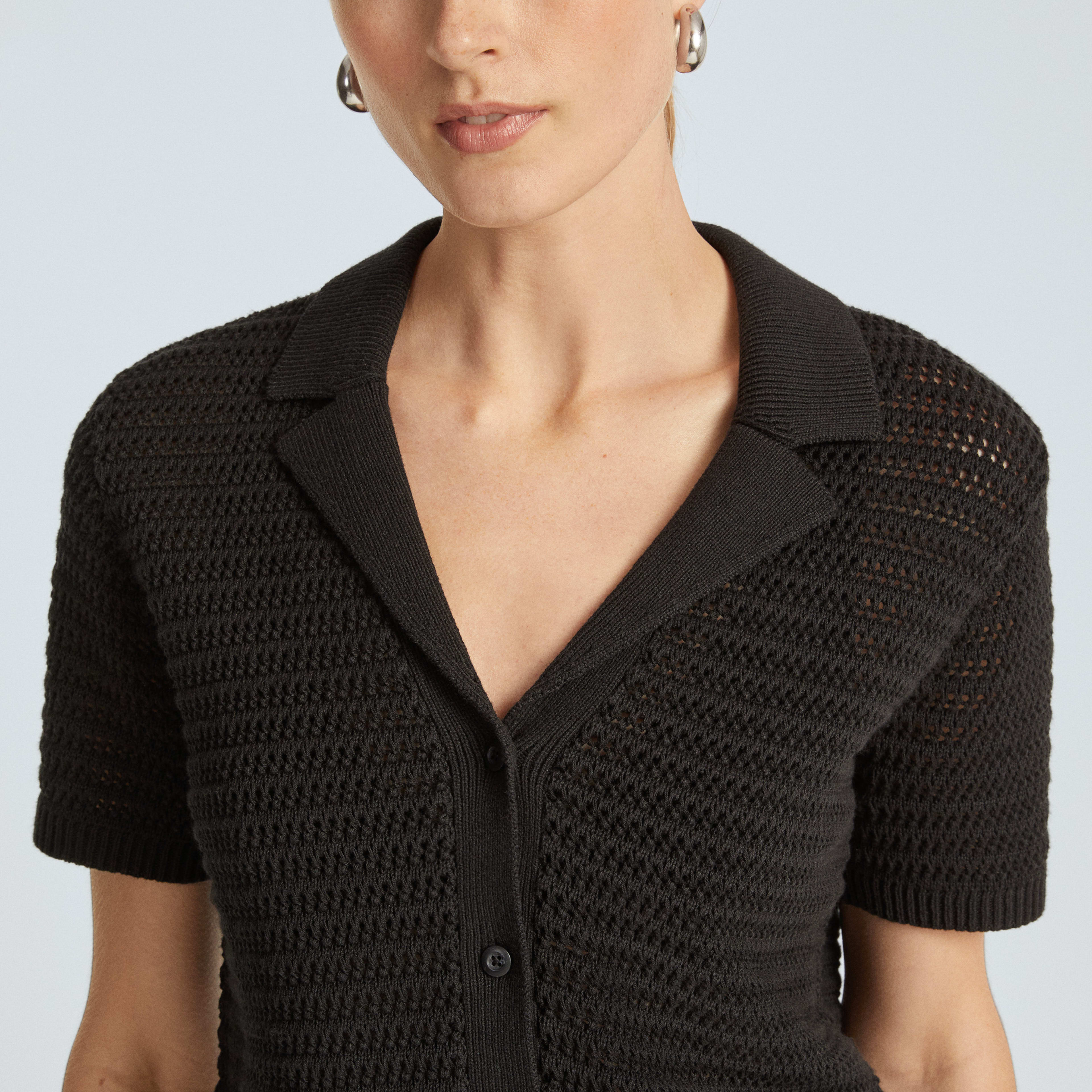 The Crochet Knit Polo Black Everlane