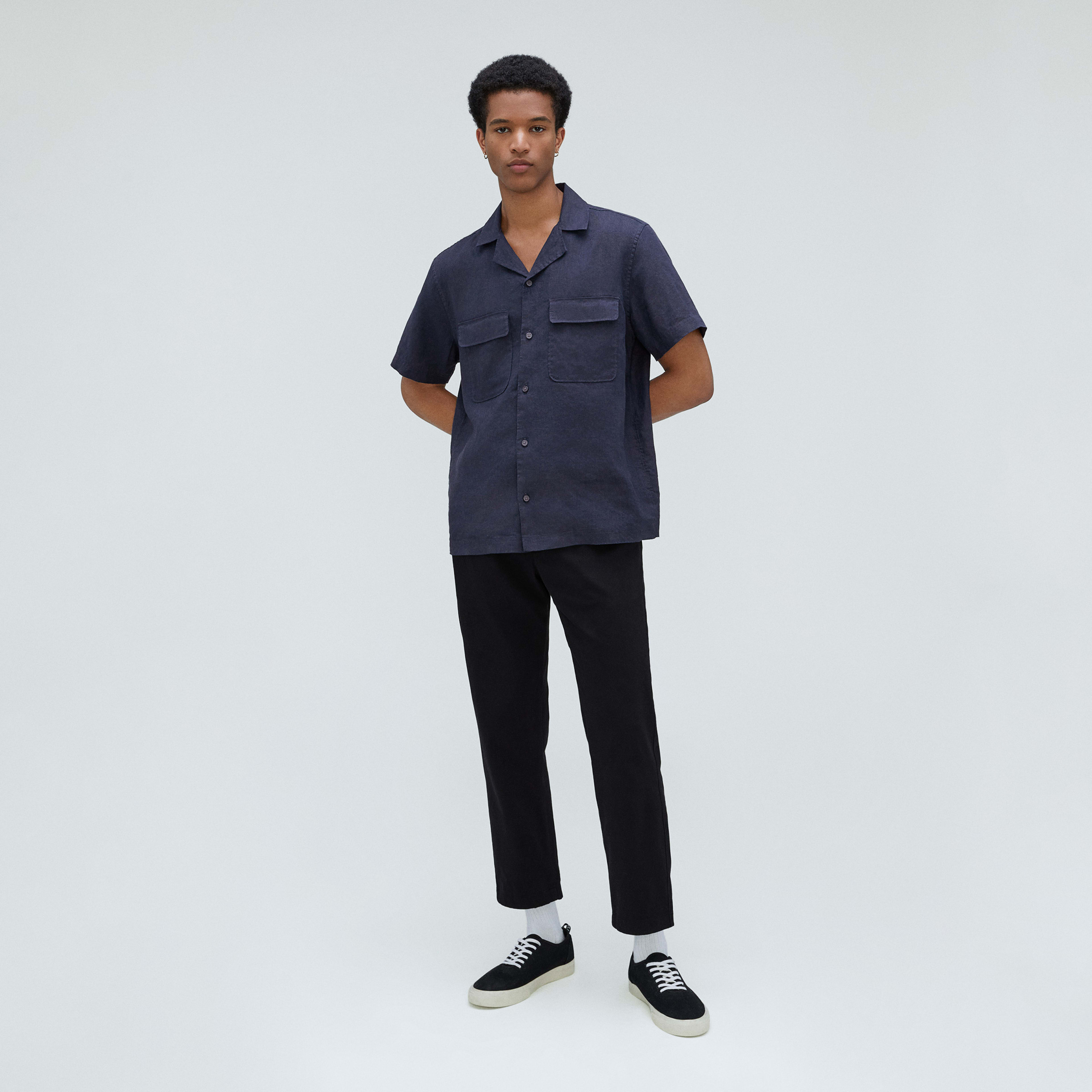 The Linen Camp Shirt Navy Everlane