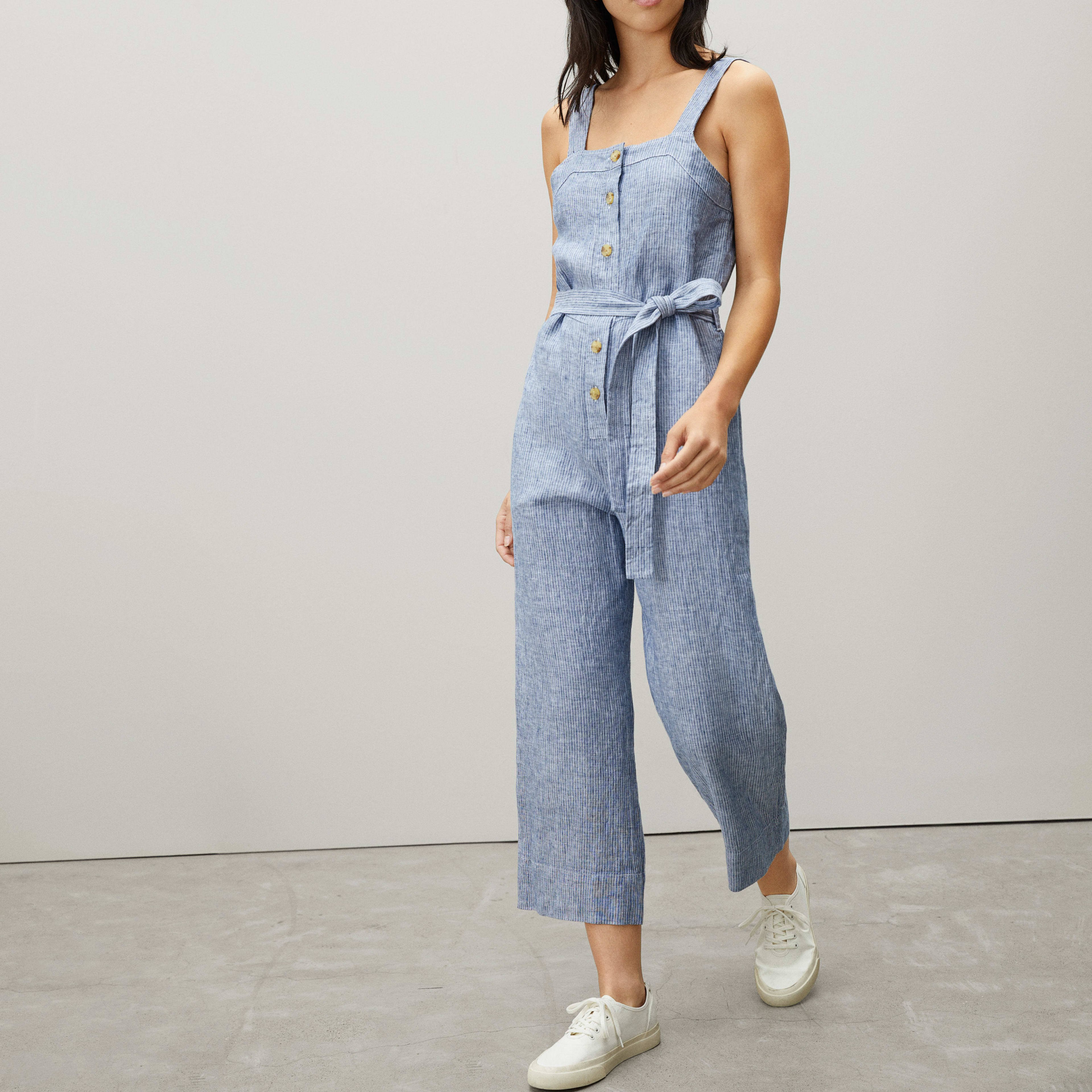 The Linen Picnic Jumpsuit Blue / White Pinstripe Everlane