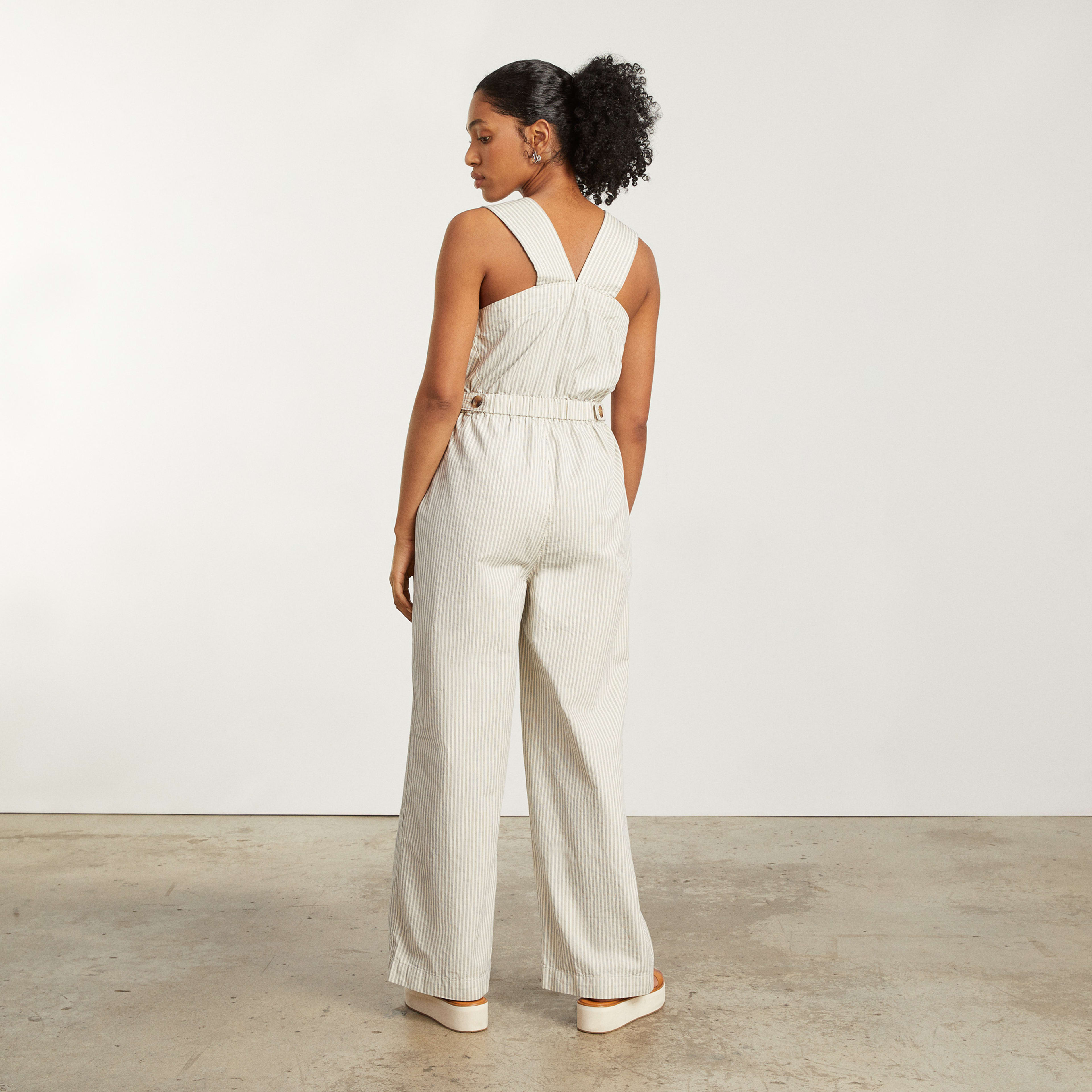 The Fatigue Apron Jumpsuit Navy Stripe Everlane