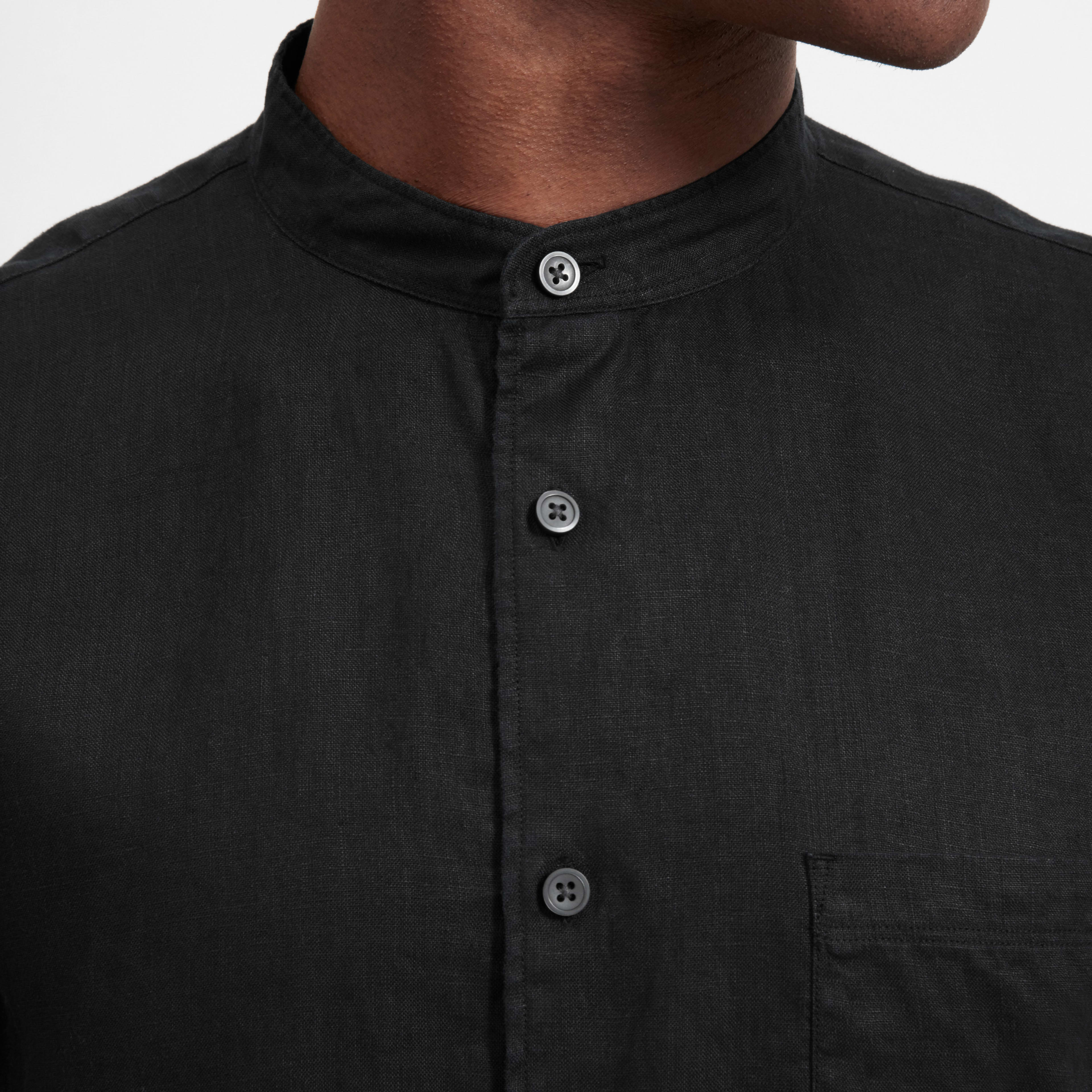 The Linen Band Collar Shirt Black Everlane 