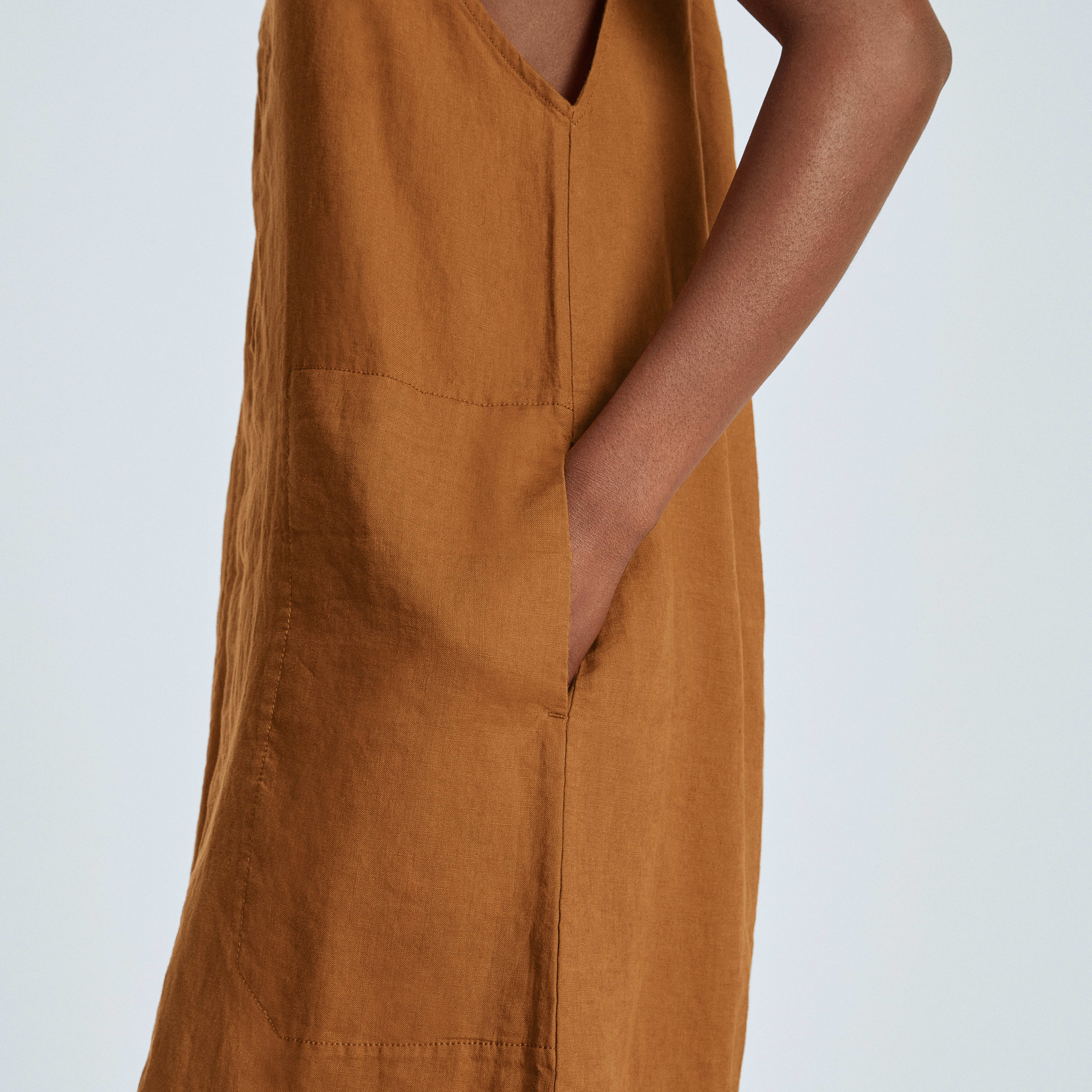 The Linen Apron Dress Tawny Brown Everlane