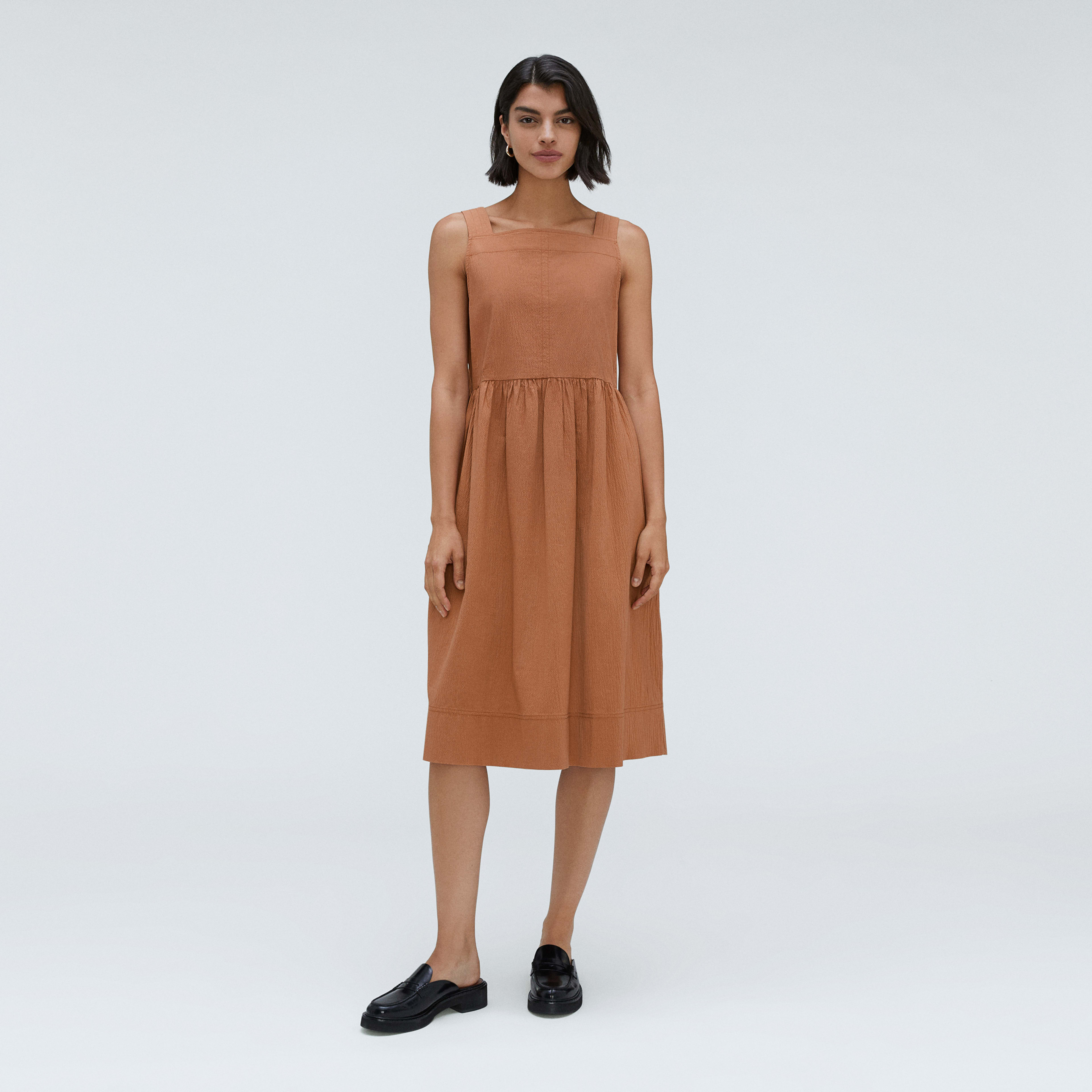 The Seersucker Midi Dress Tawny Brown – Everlane