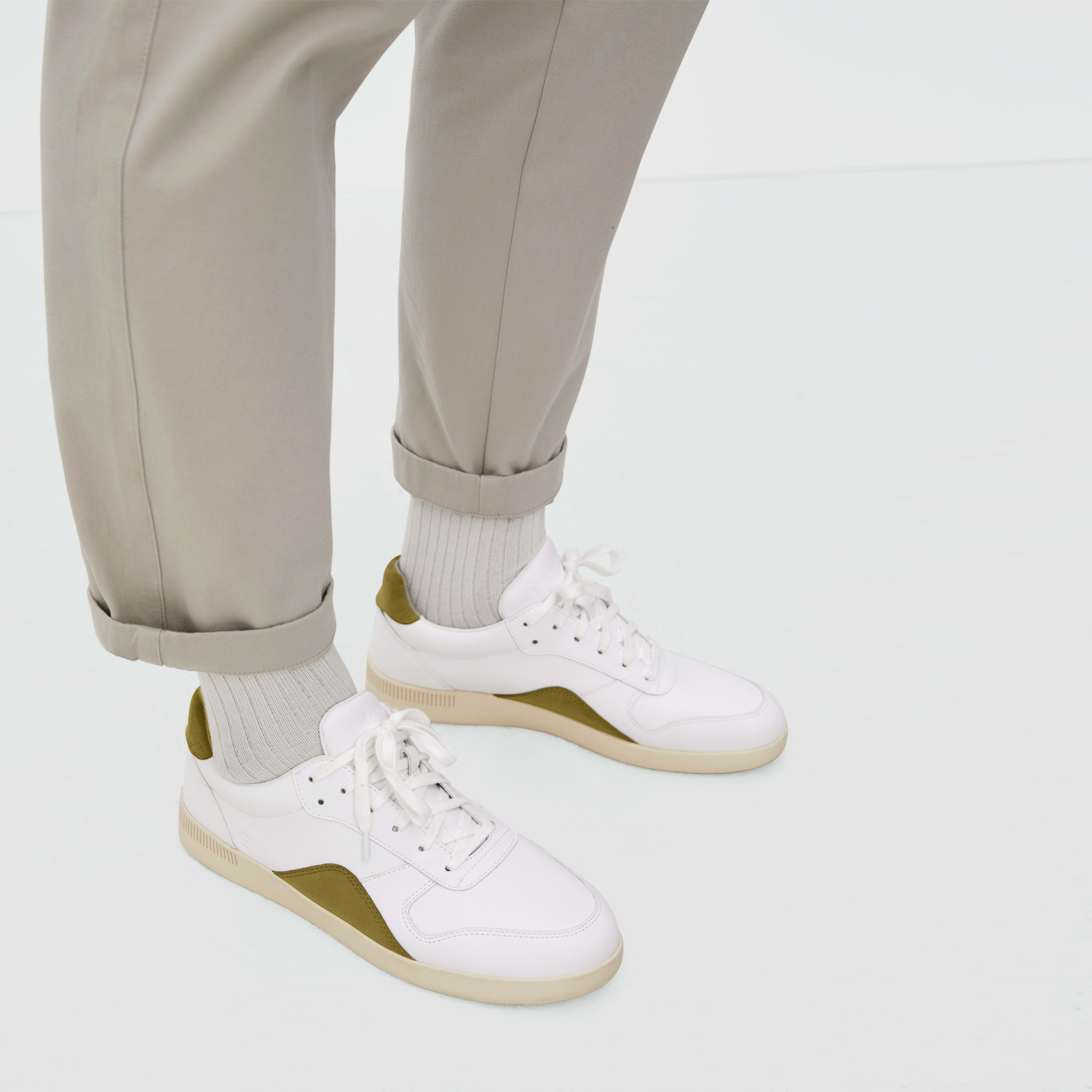 The ReLeather Court Sneaker White / Willow Green Everlane