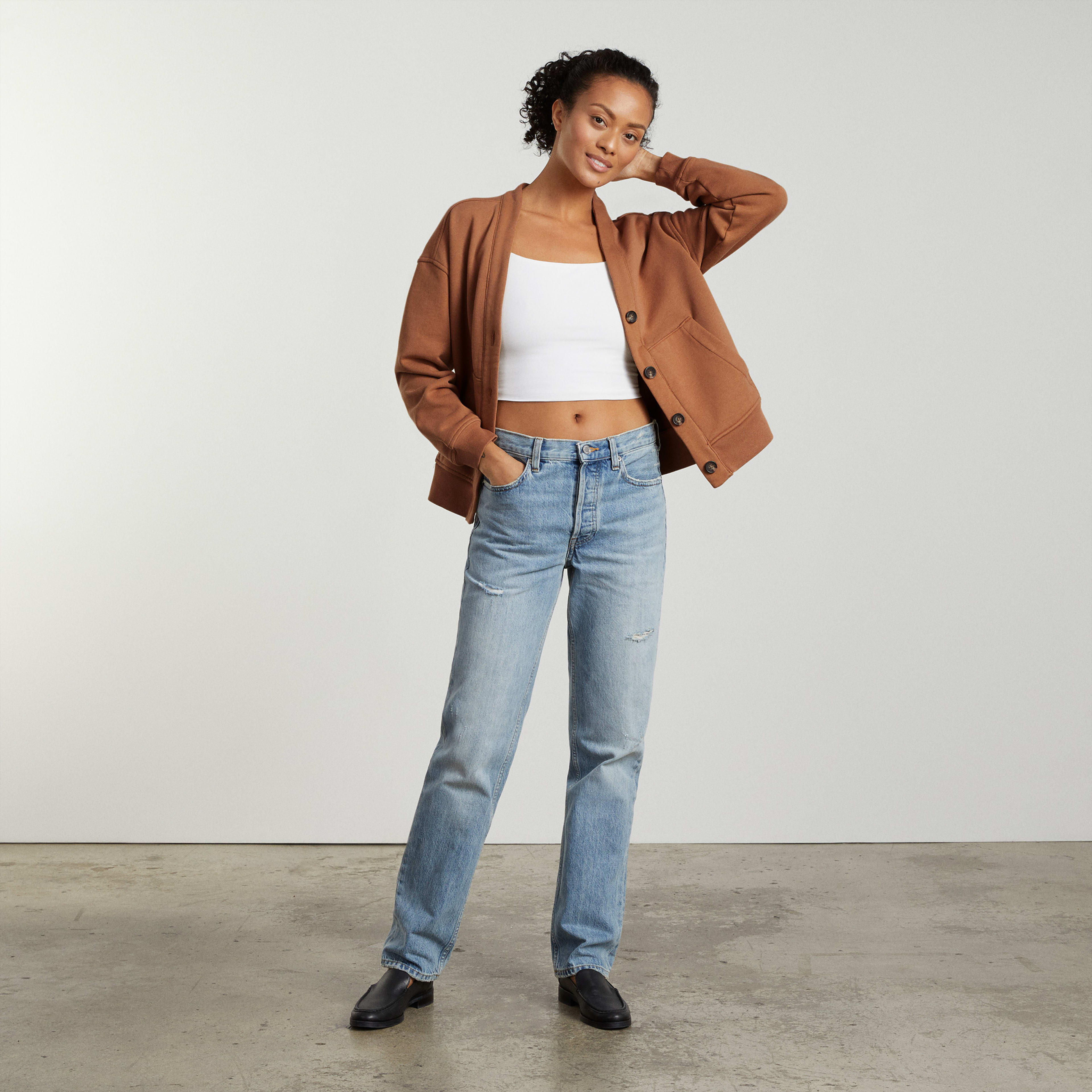 The Organic Cotton Varsity Cardigan Tawny Brown Everlane