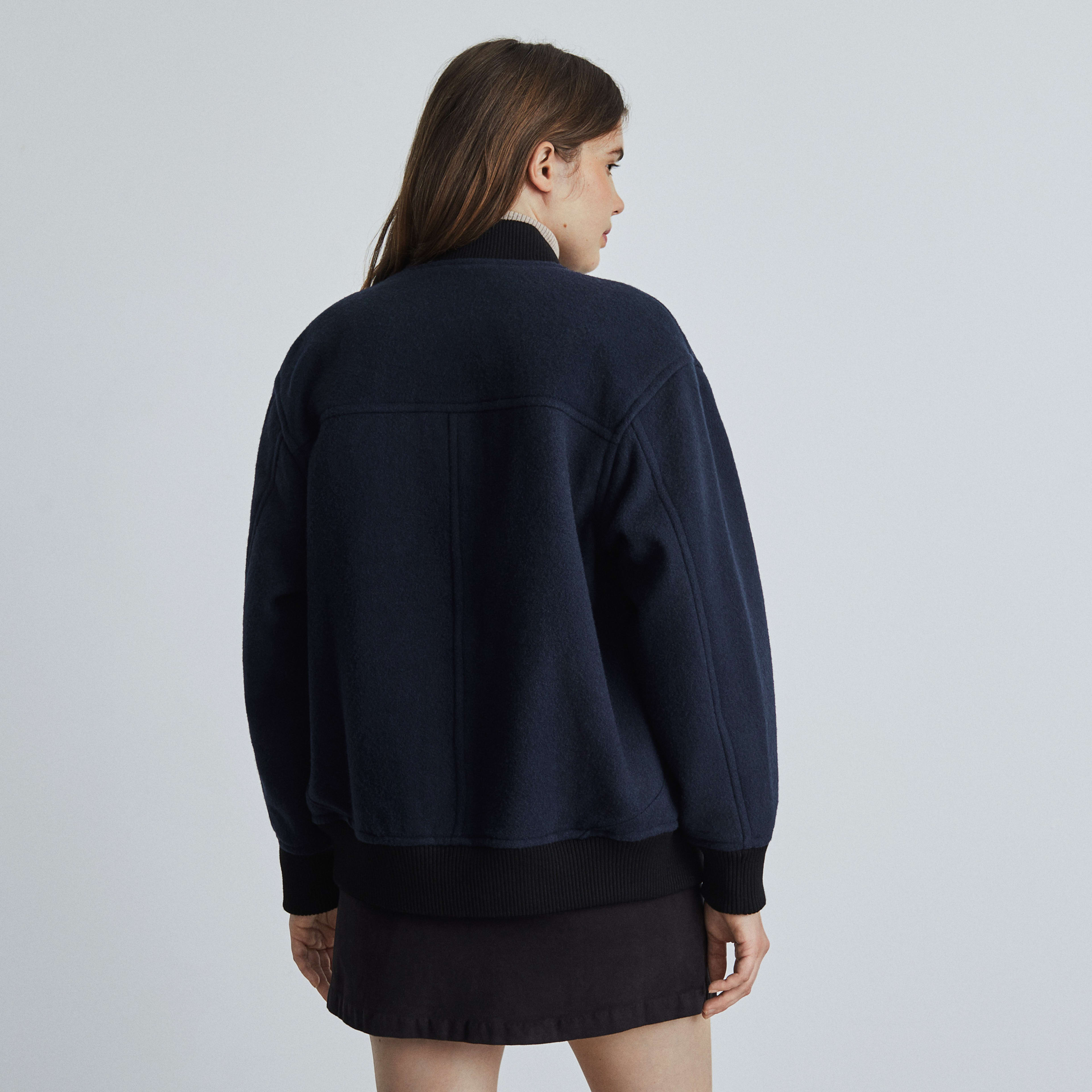 The ReWool® Varsity Bomber Navy / Black Everlane