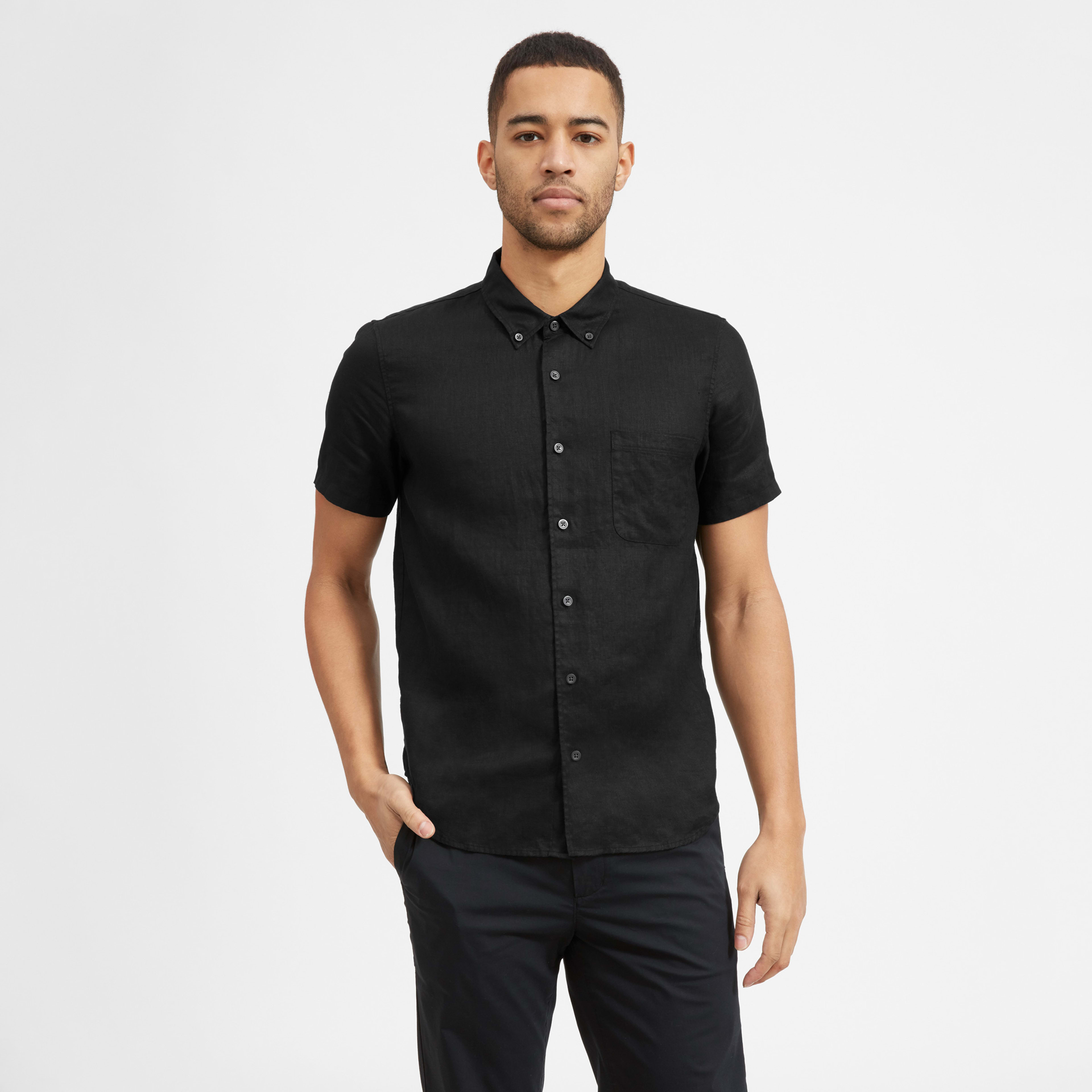 The Linen Short-Sleeve Standard Fit Shirt Black – Everlane