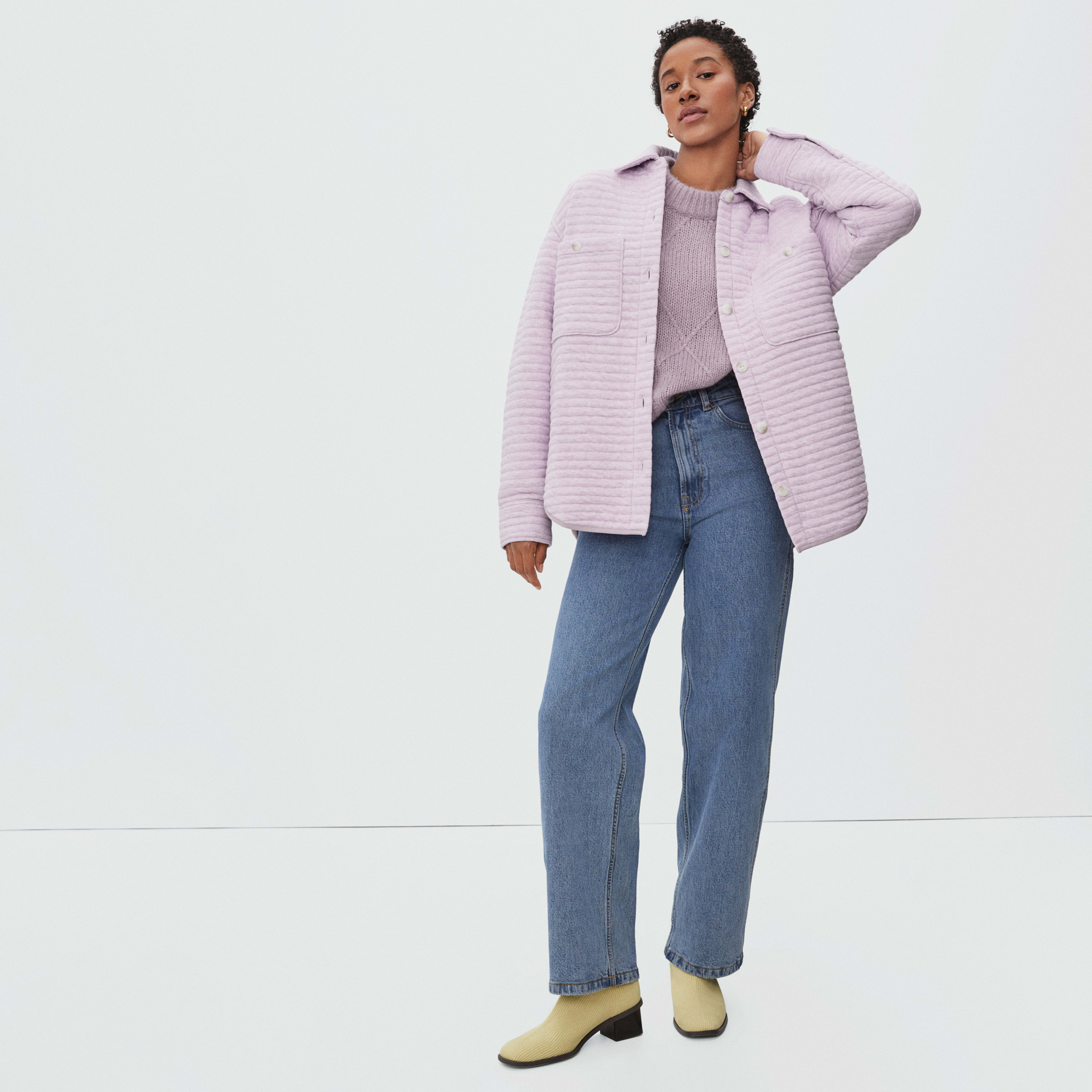 The Organic Cotton Quilted Shirt Jacket Heathered Orchid – Everlane