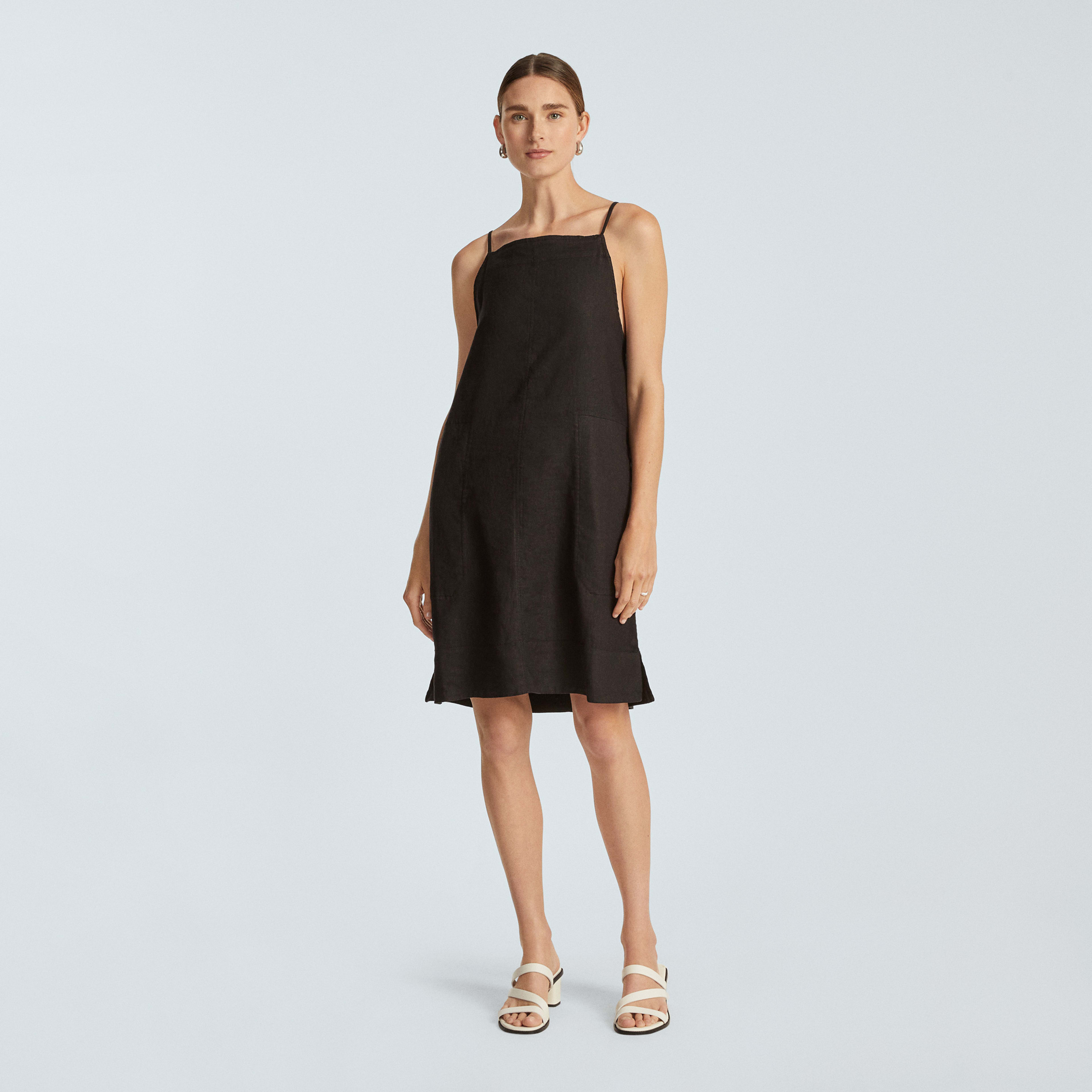 The Linen Apron Dress Black Everlane