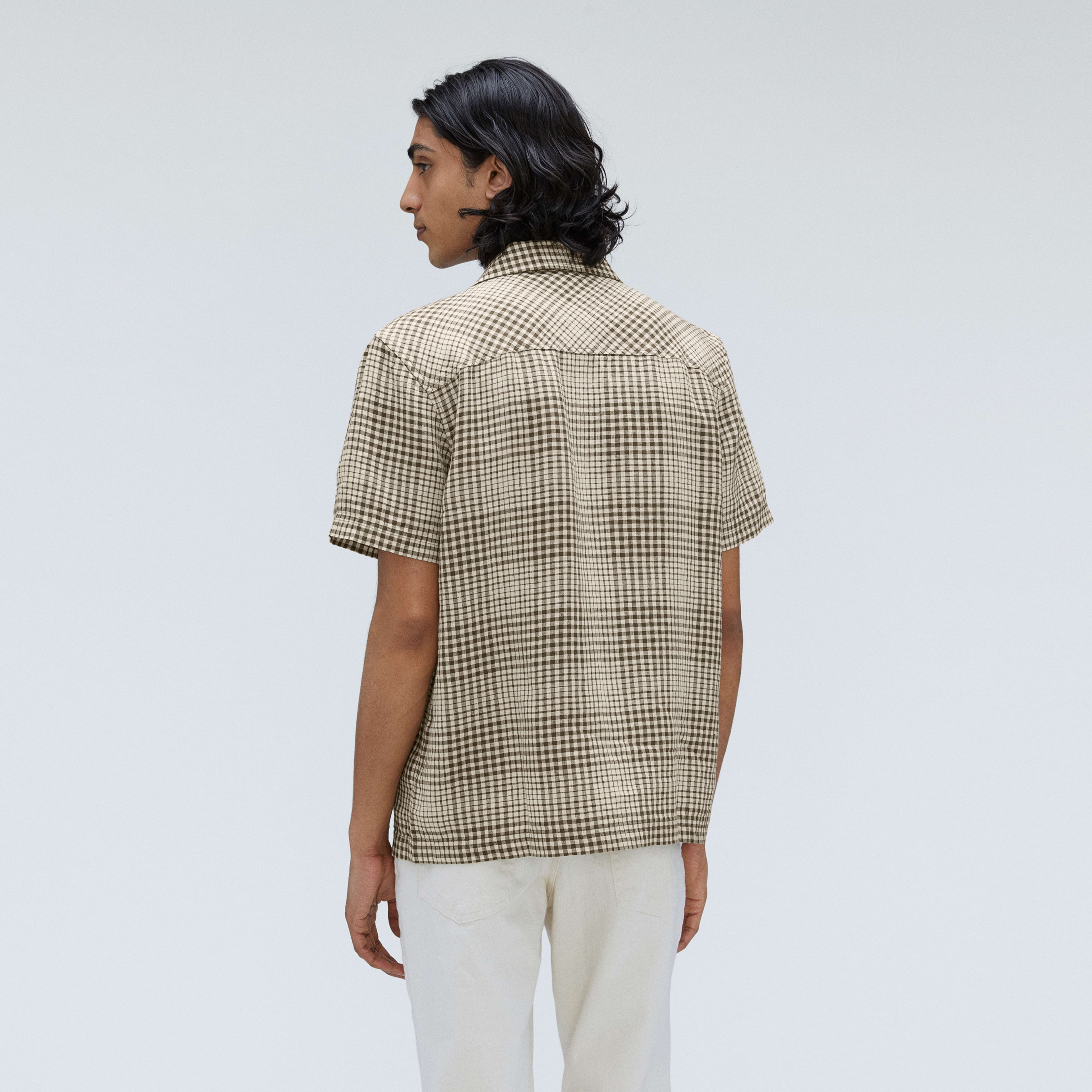 The Linen Camp Shirt Beech / Parchment Grid Everlane