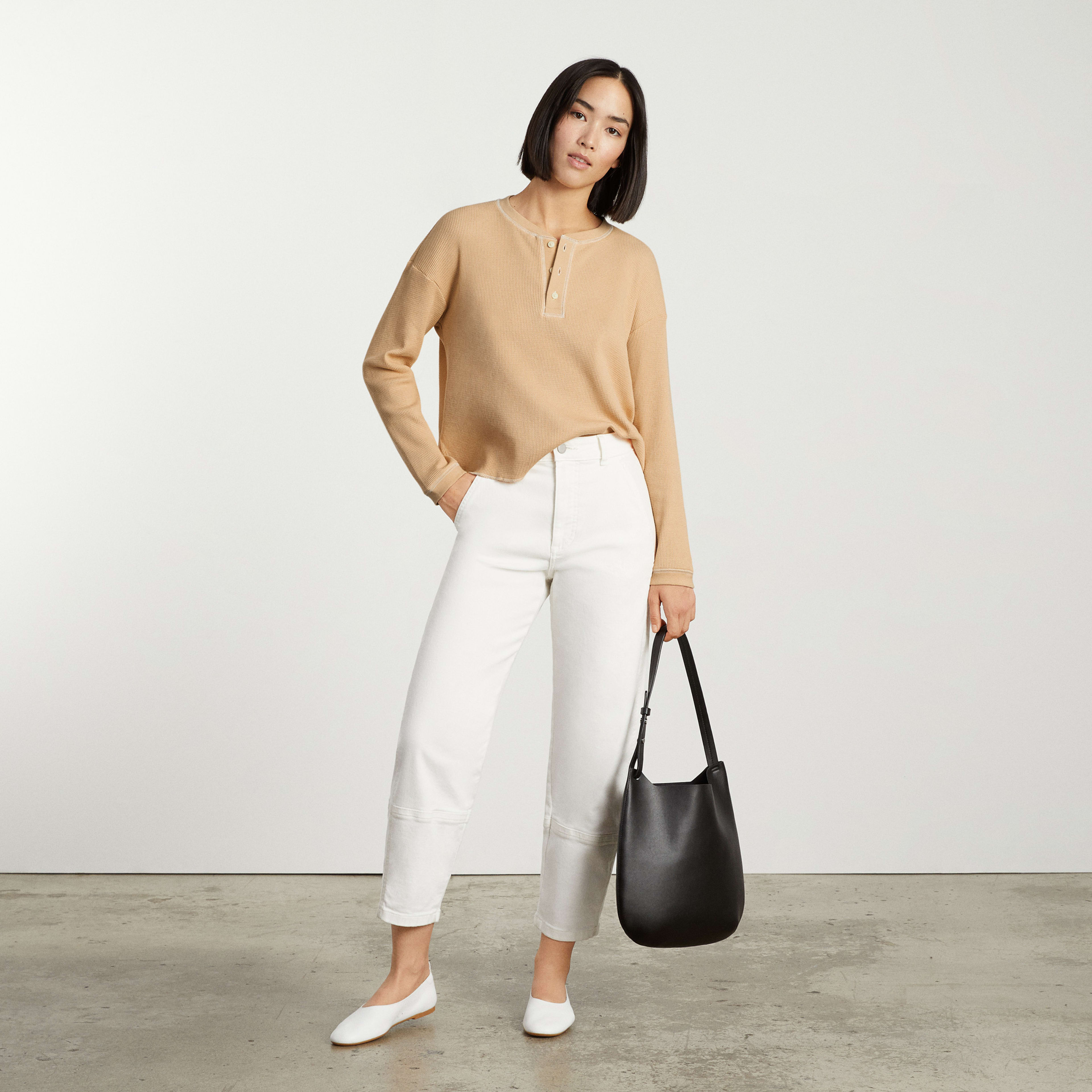 The Organic Cotton Waffle Henley Sesame Everlane