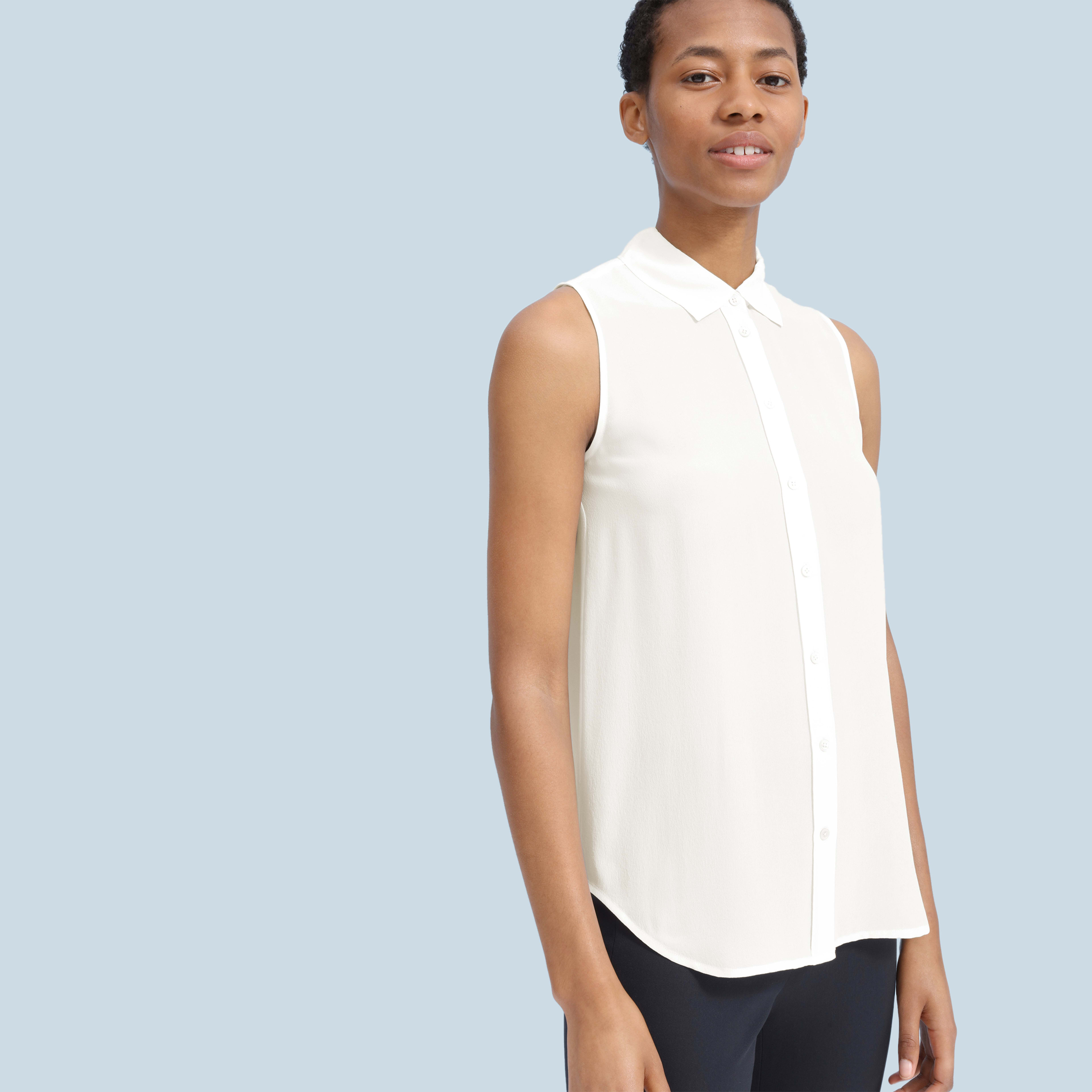 The Clean Silk Relaxed Sleeveless Shirt White Everlane