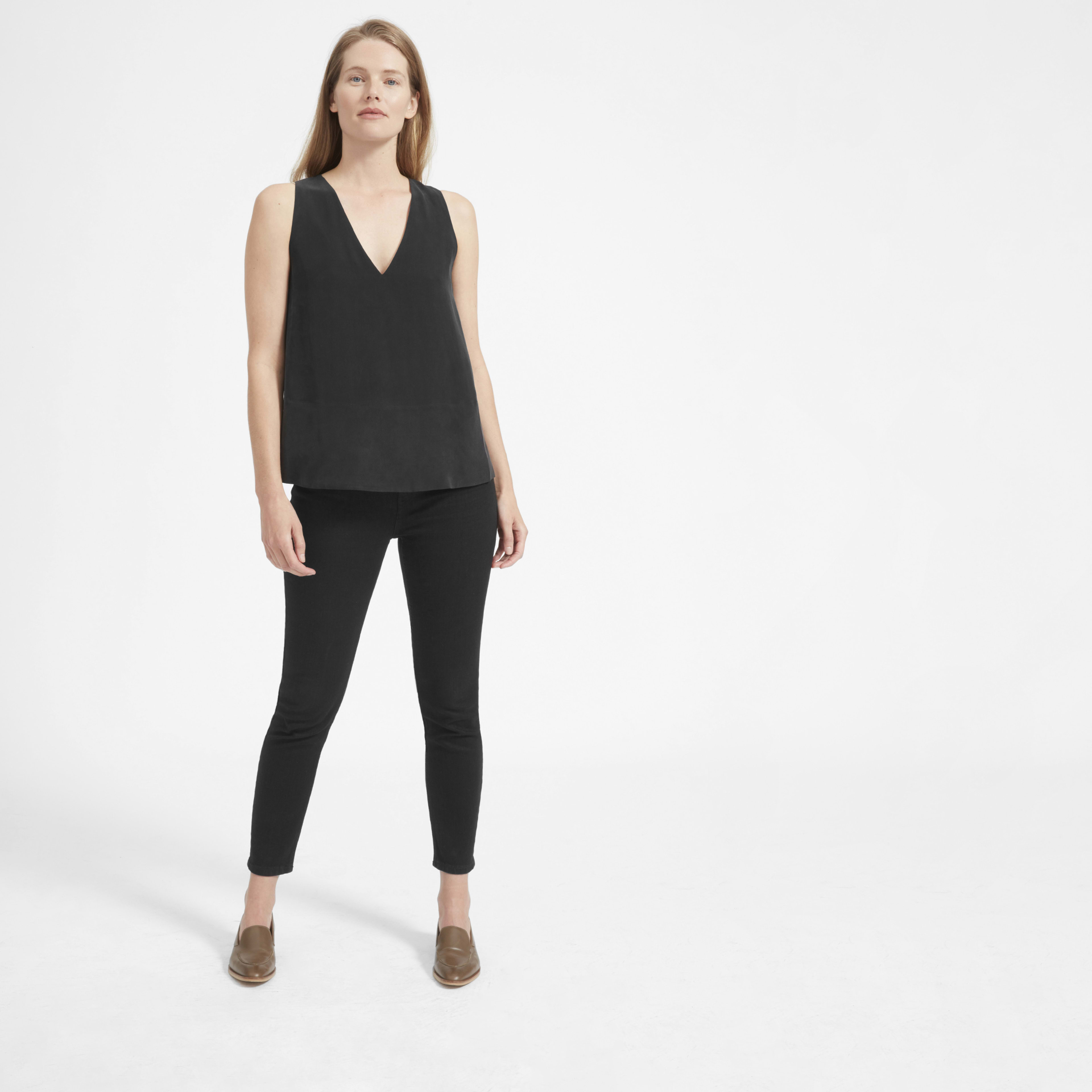 The Double Lined Silk V Neck Tank Black Everlane 