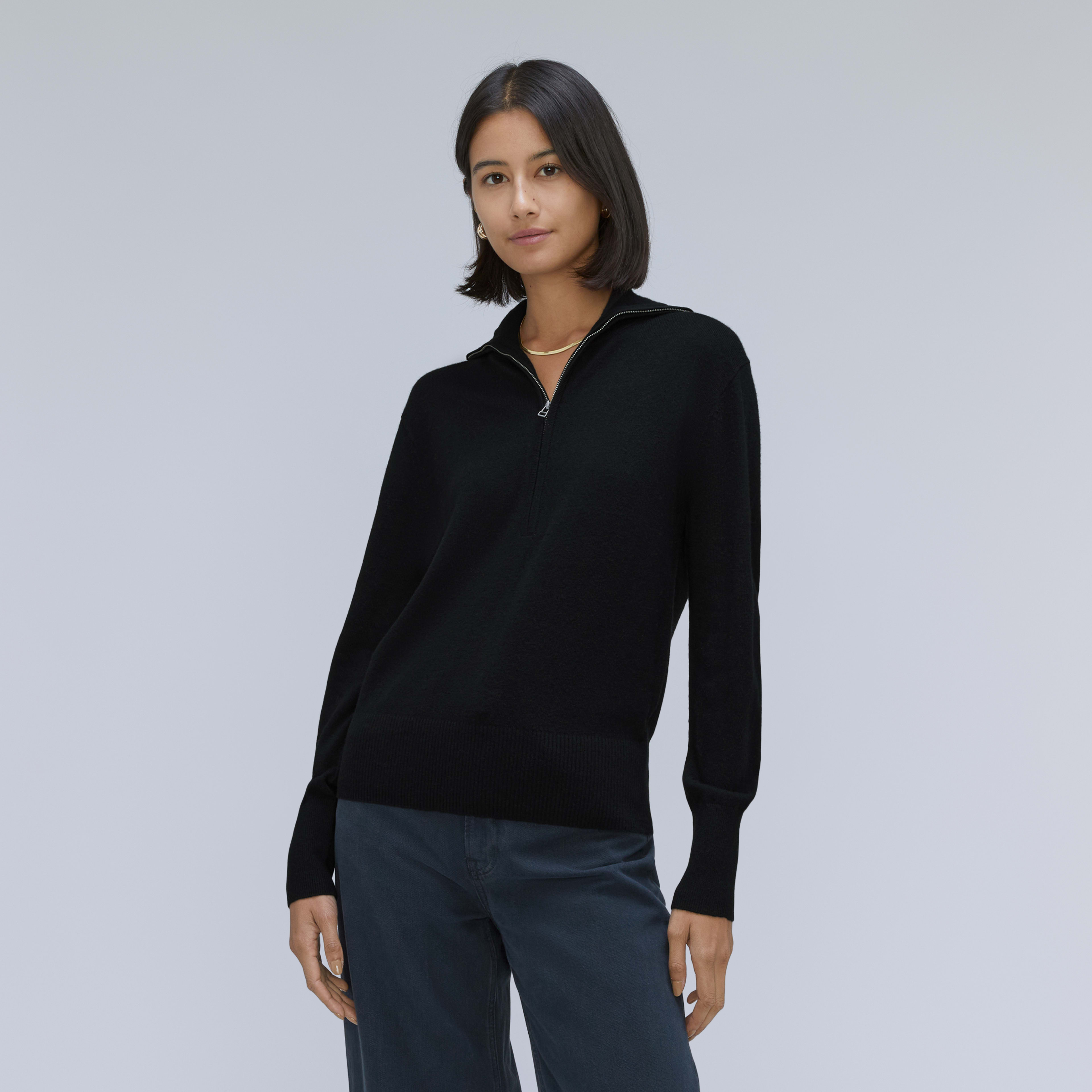Quiet Luxury Hooded Half Zip Long Sleeve Monochrome Wool Knit Sweater main image 1