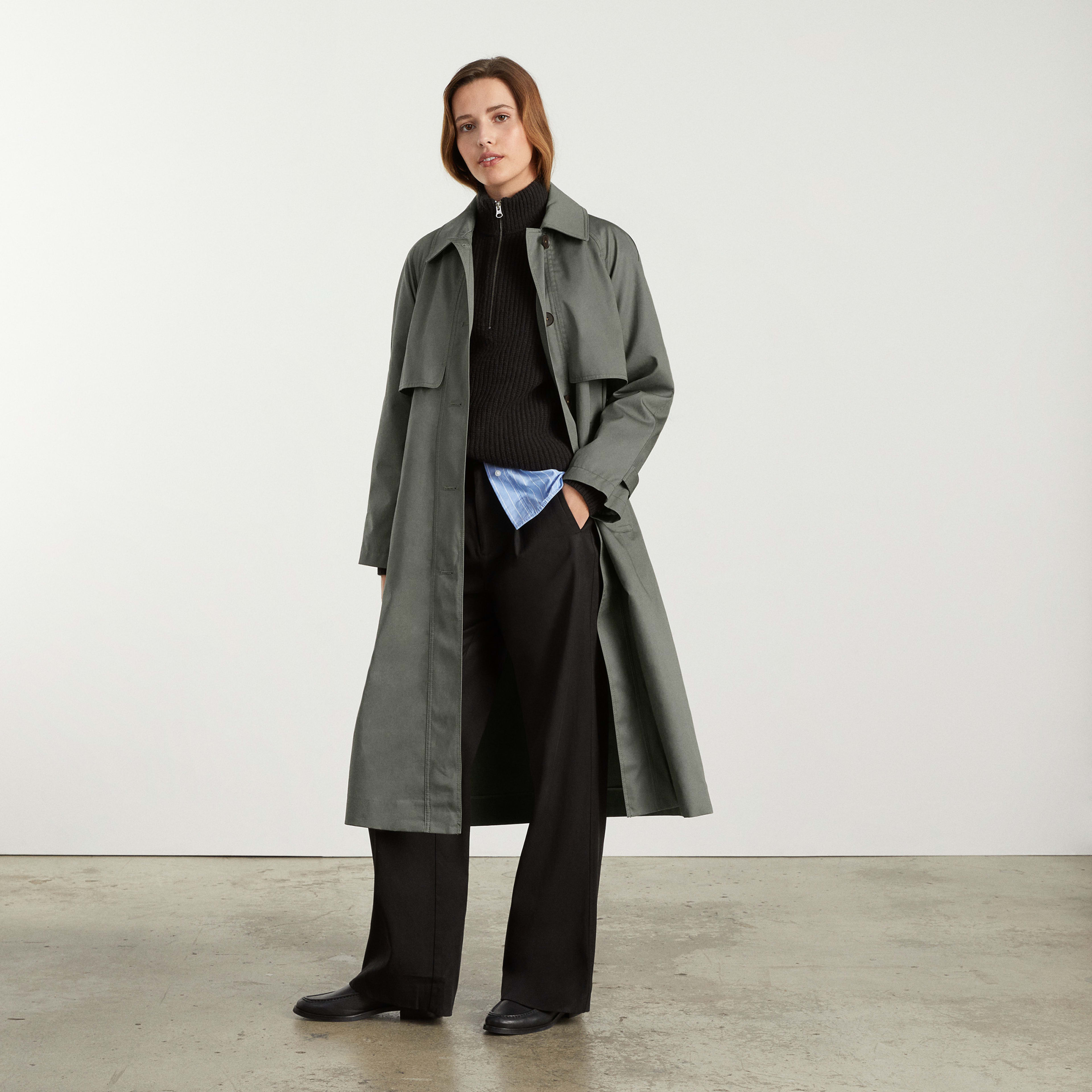 The Long Mac Coat Pewter Green Everlane