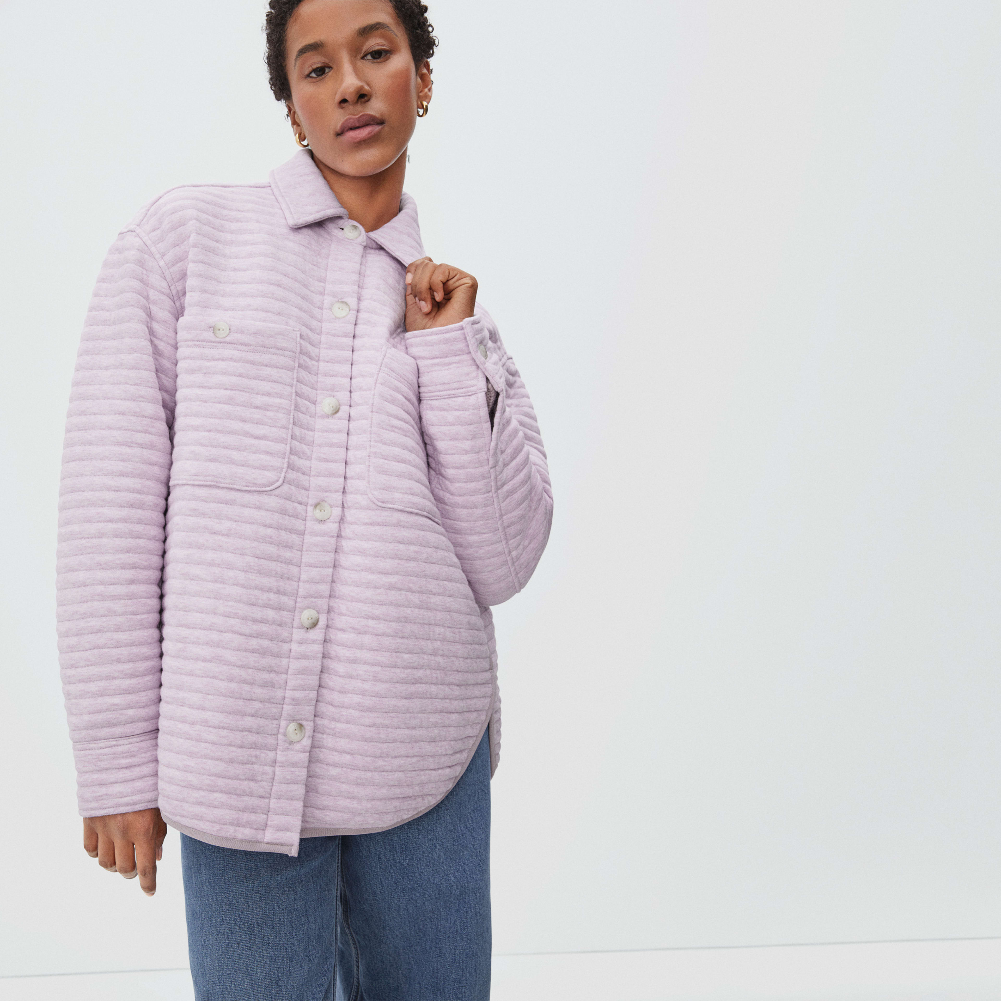The Organic Cotton Quilted Shirt Jacket Heathered Orchid Everlane