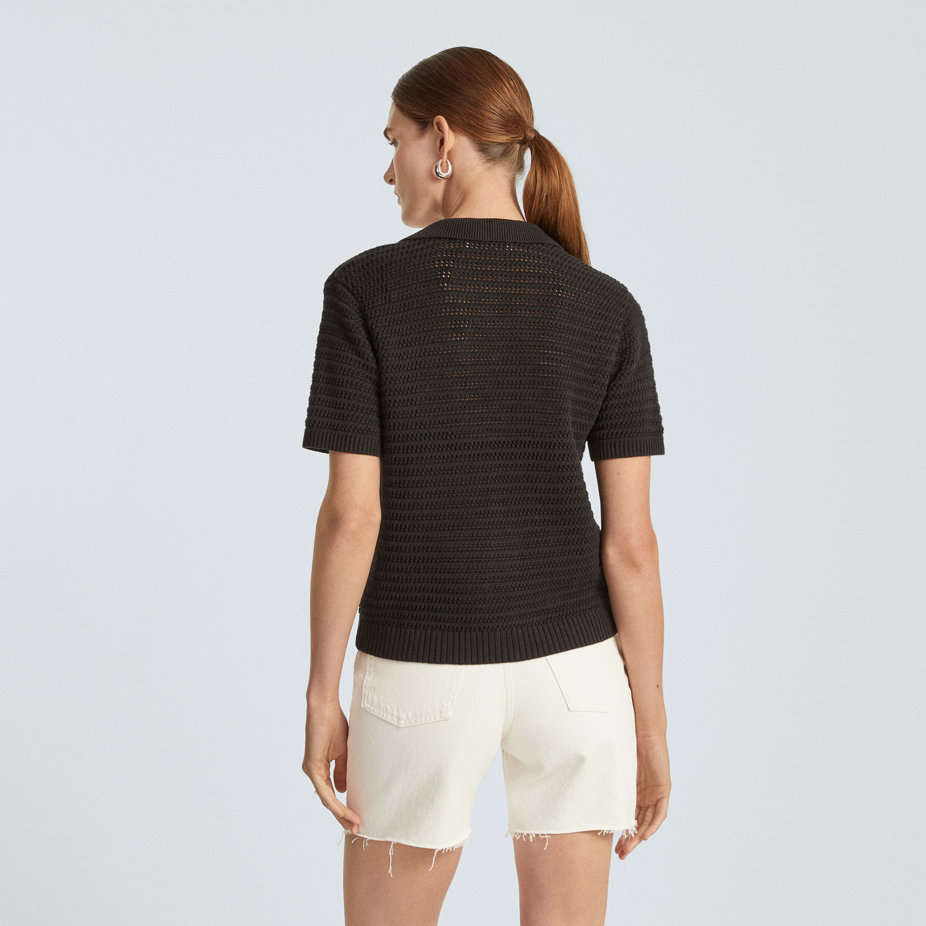 The Crochet Knit Polo Black Everlane