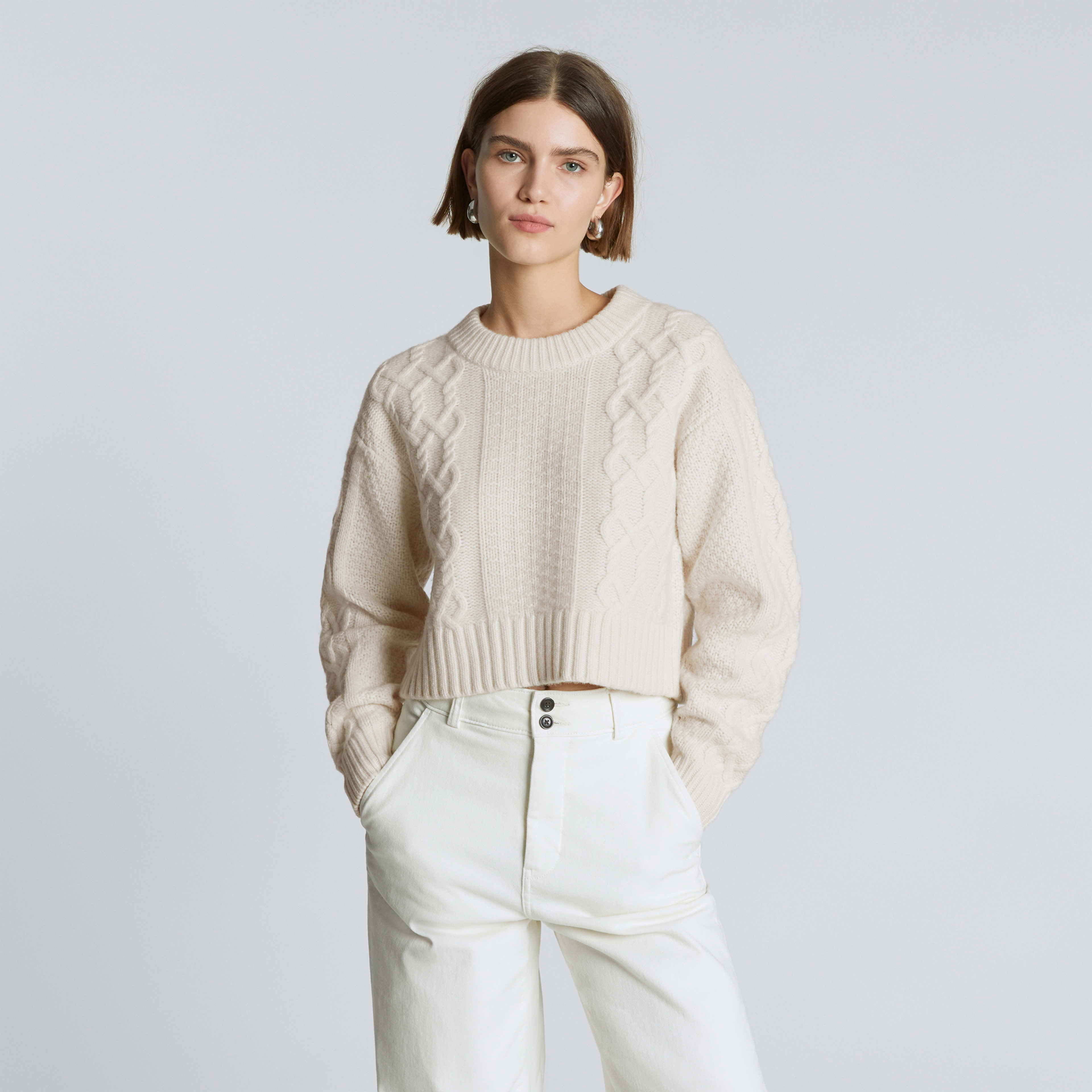 The Felted Merino Cropped Cable Sweater Bone Everlane