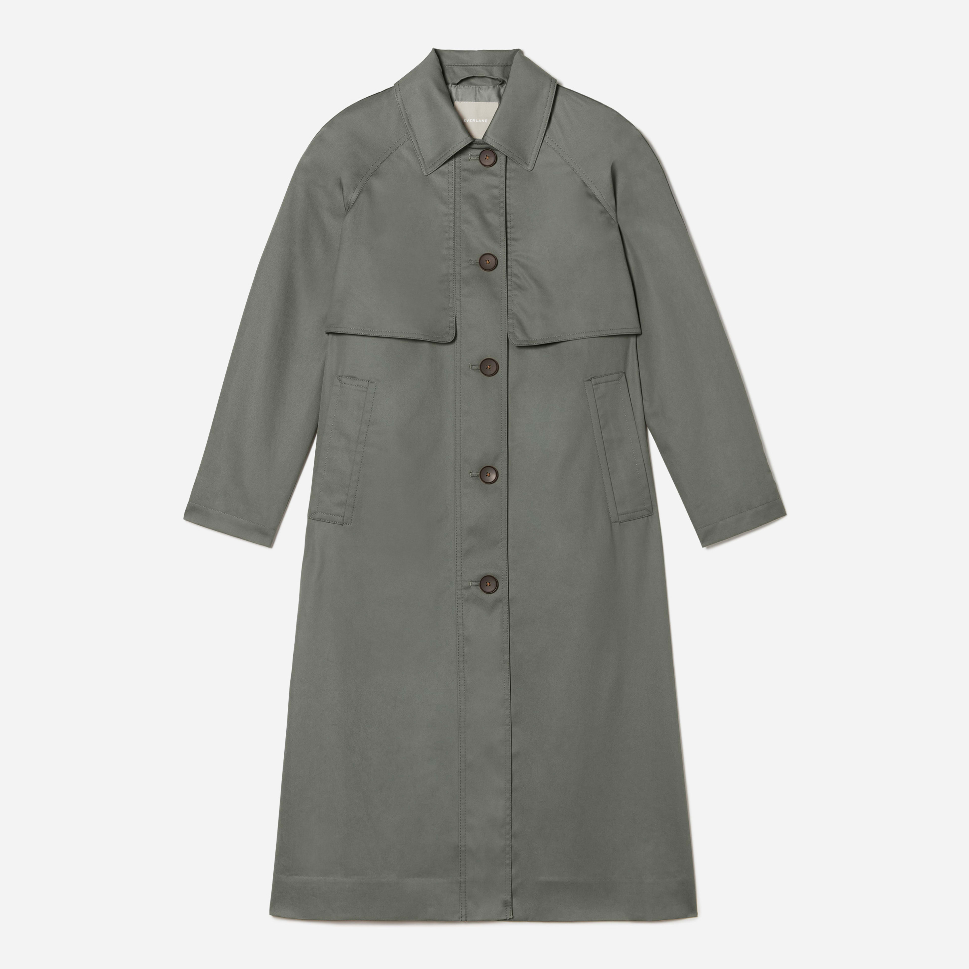 The Long Mac Coat Pewter Green Everlane