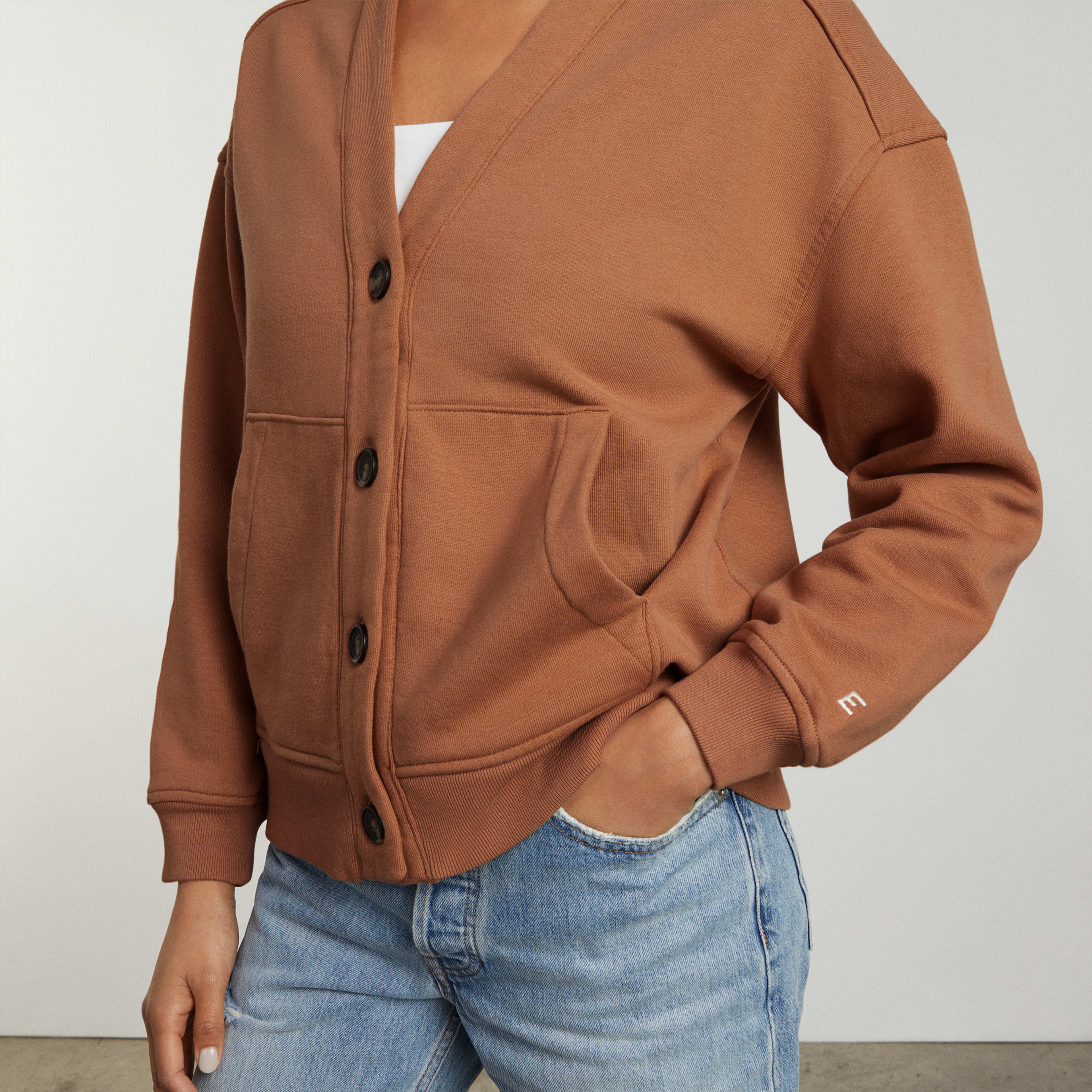 The Organic Cotton Varsity Cardigan Tawny Brown Everlane