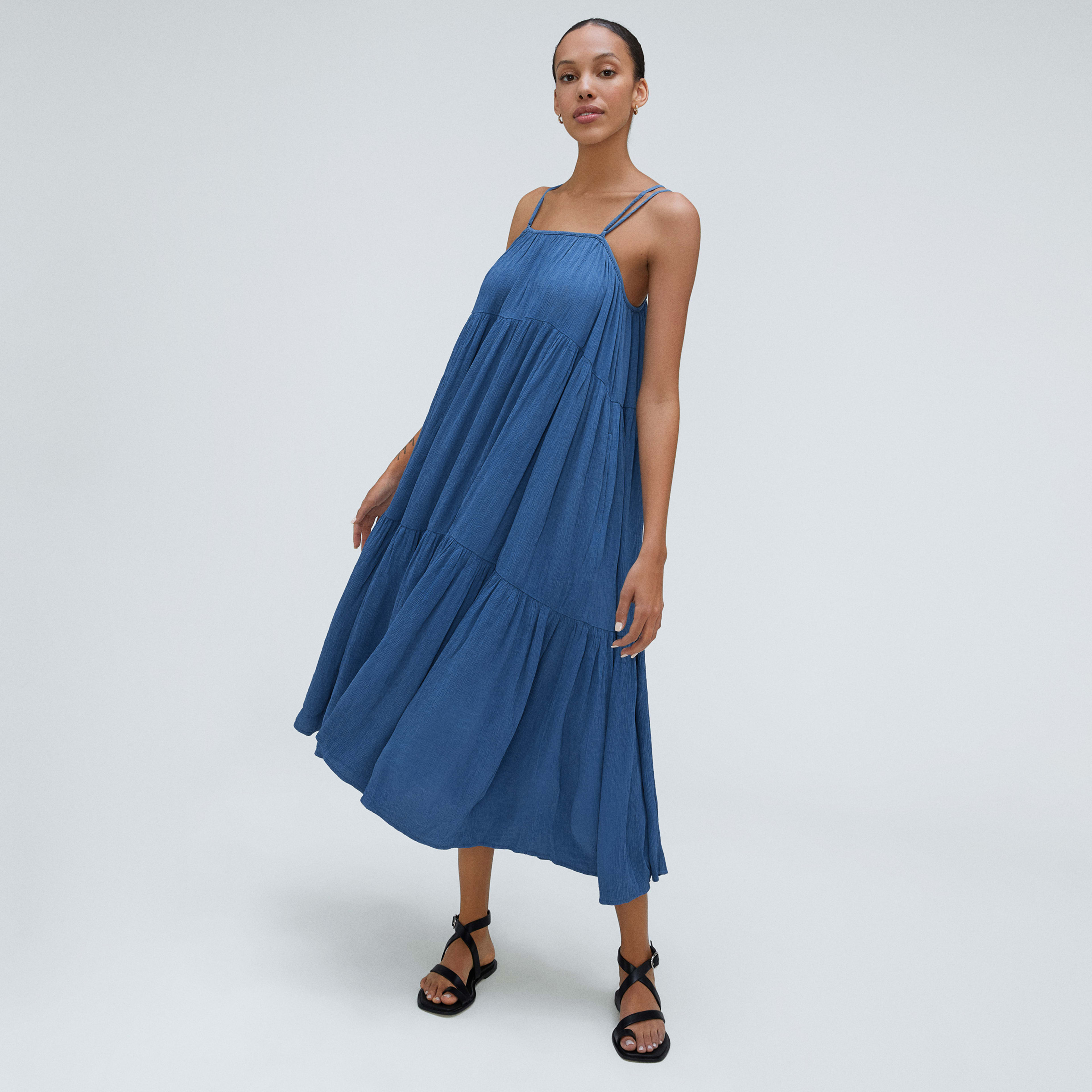 The Naia™ Ripple Tiered Maxi Dress Deep Blue – Everlane