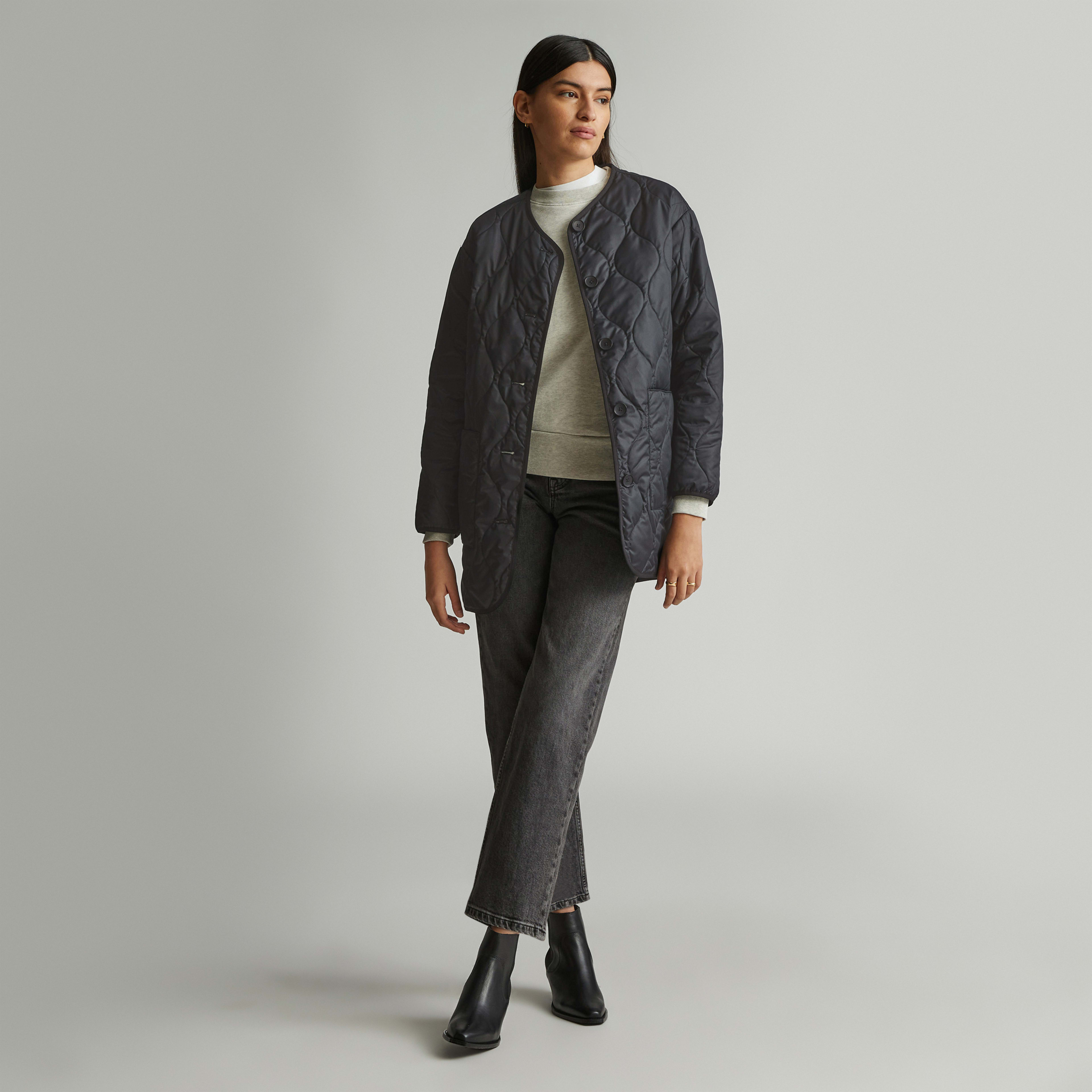 The ReNew Quilted MidLength Liner Black Everlane