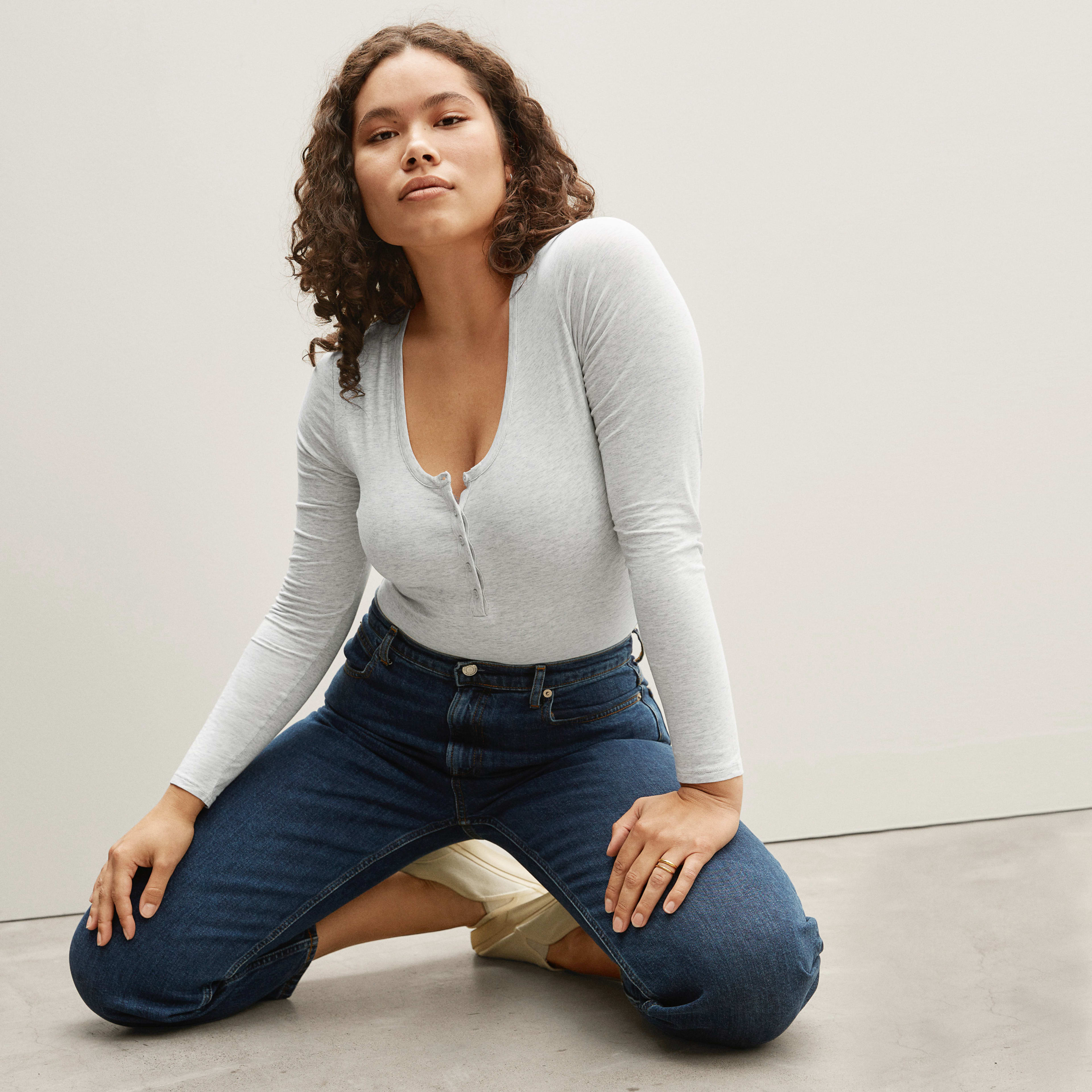 The Henley Bodysuit Light Heather Grey Everlane