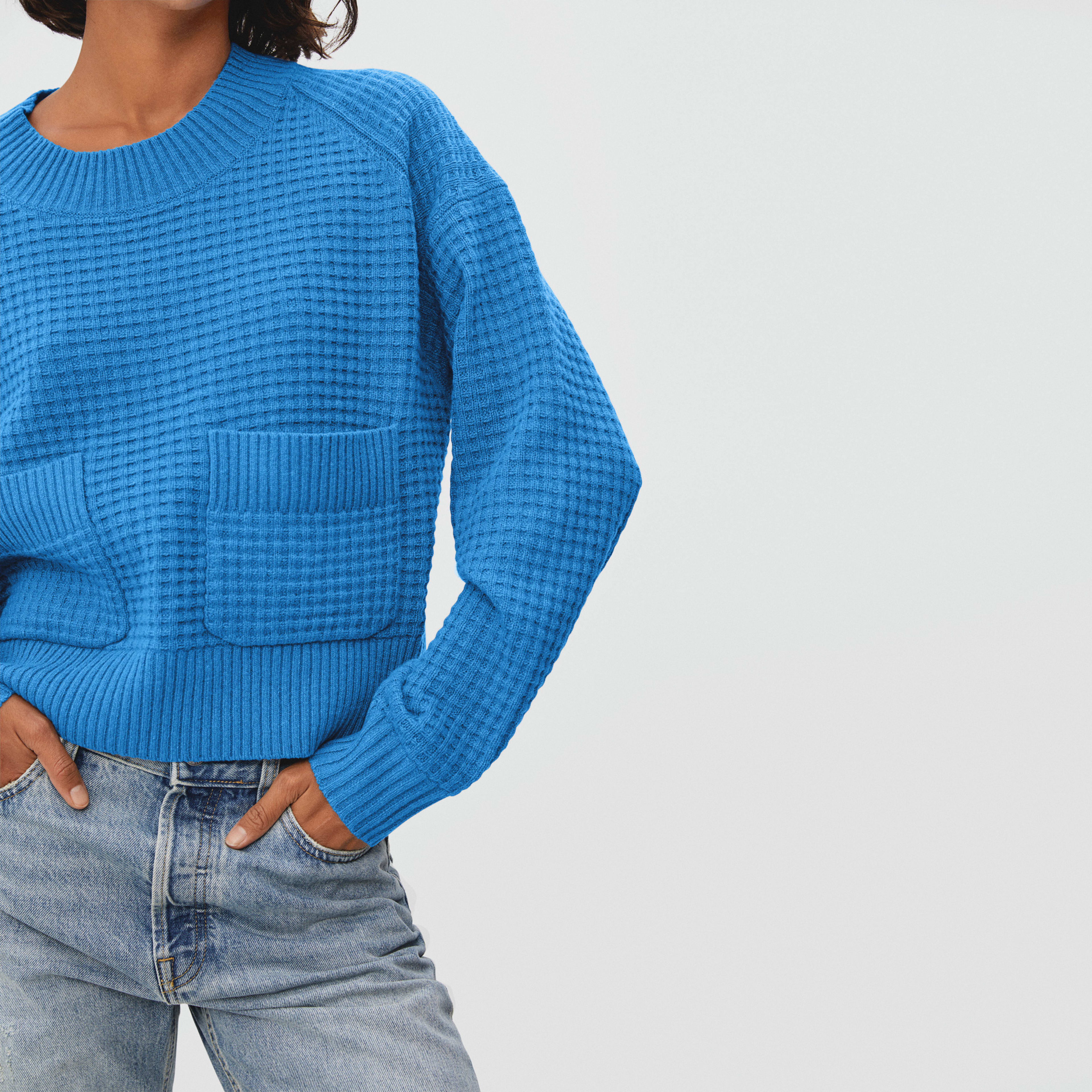 The Belgian-Waffle Pocket Pullover in ReCashmere Bright Cobalt – Everlane