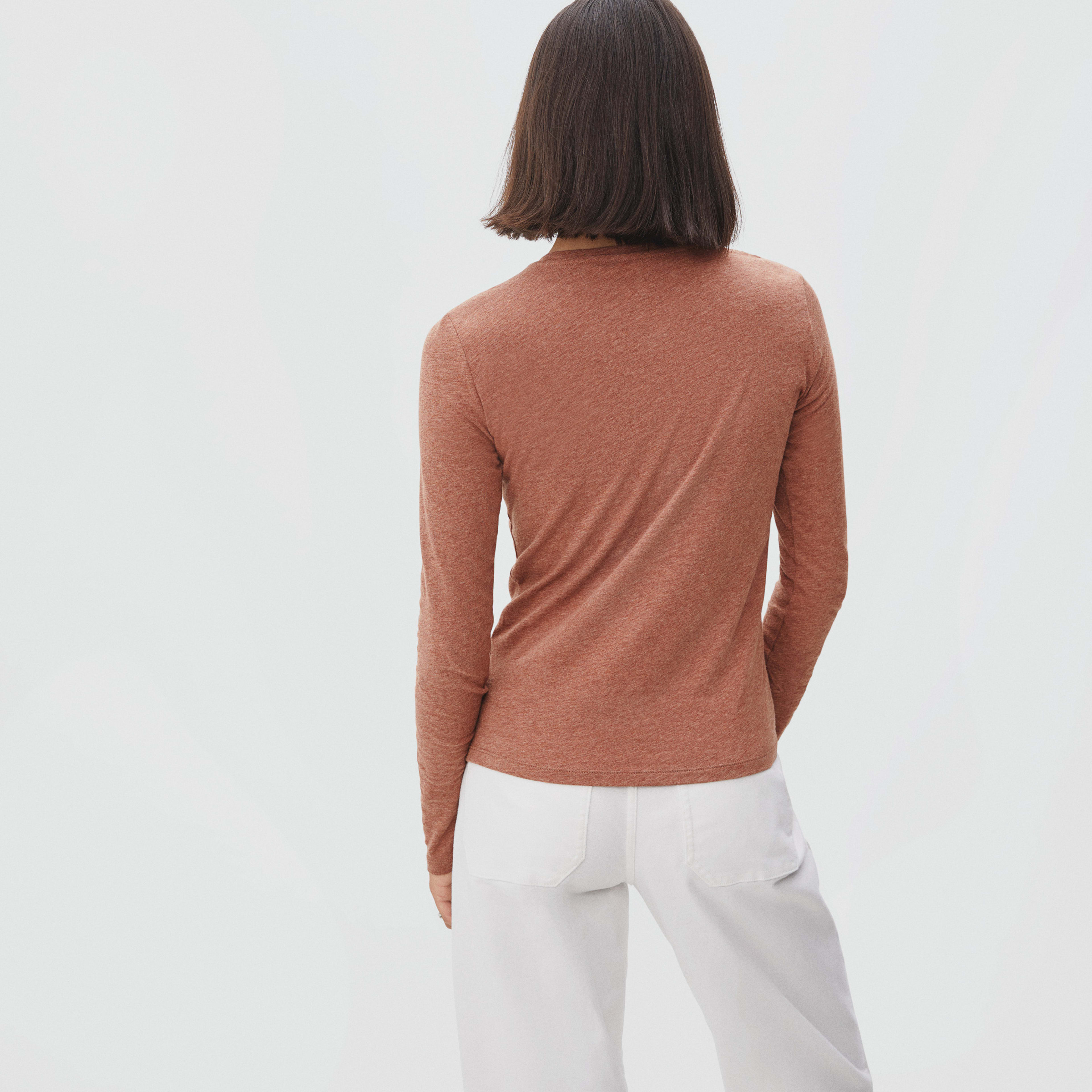 The Organic Cotton LongSleeve Crew Heathered Brown Everlane