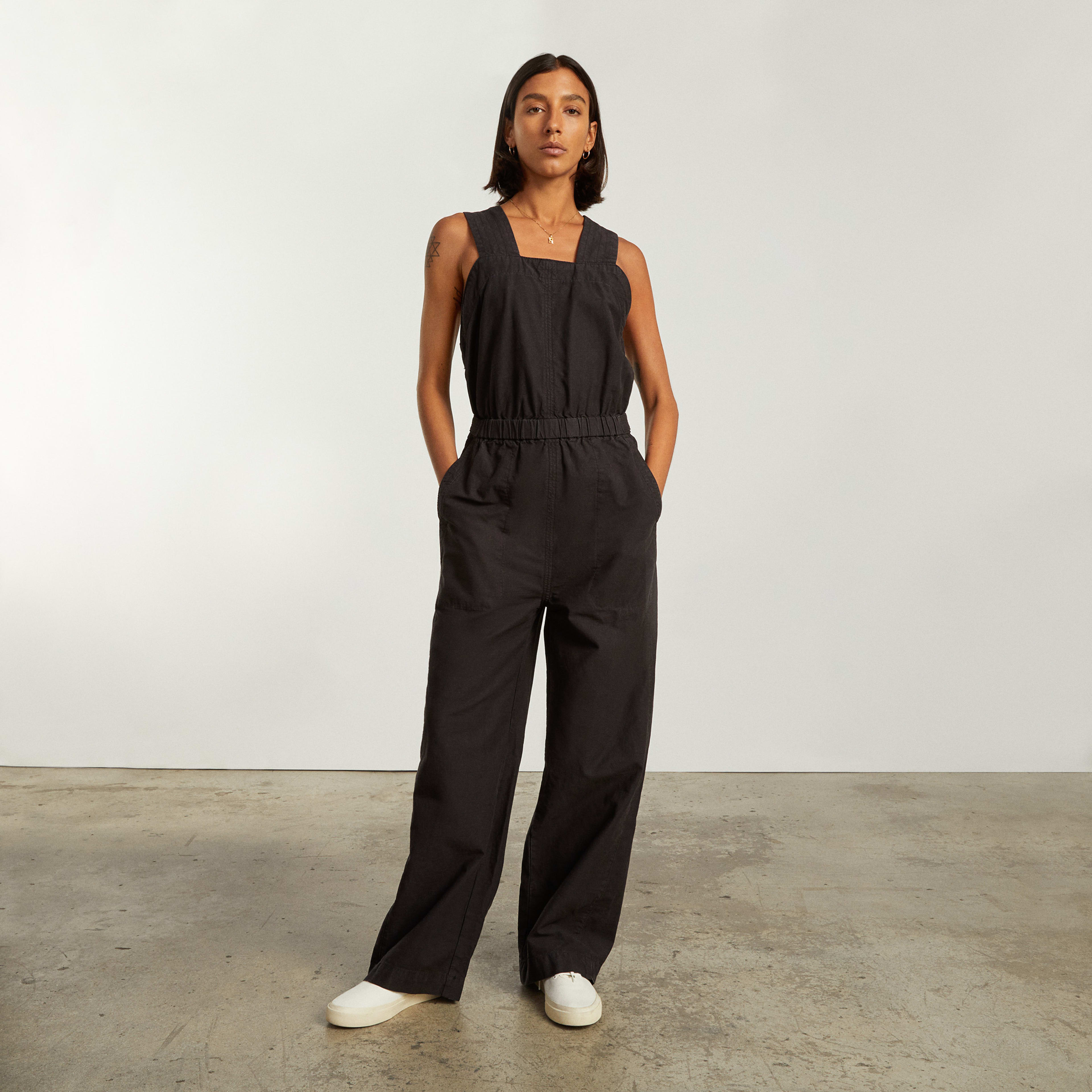 The Fatigue Apron Jumpsuit Black Everlane