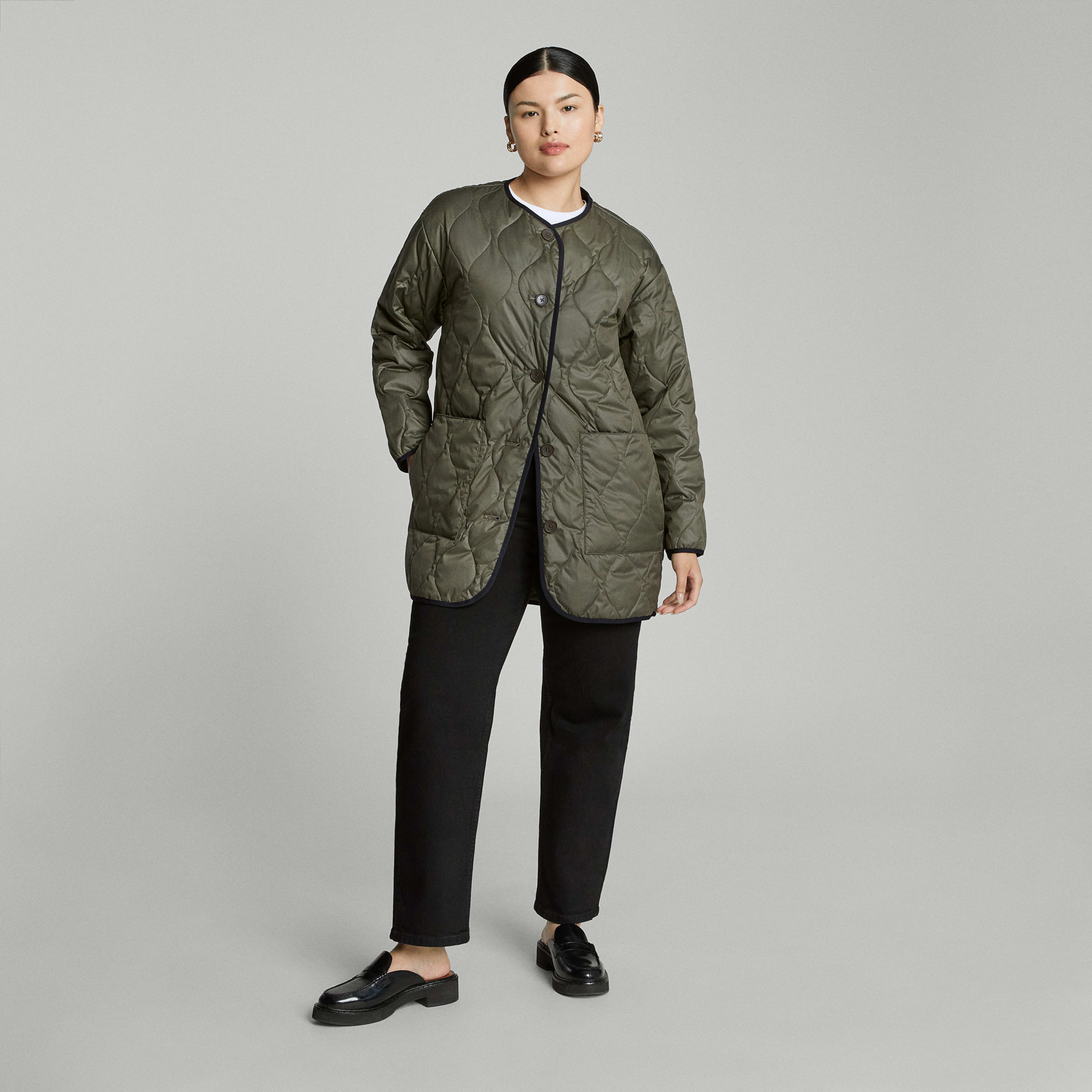 The ReNew Quilted MidLength Liner Kalamata Everlane