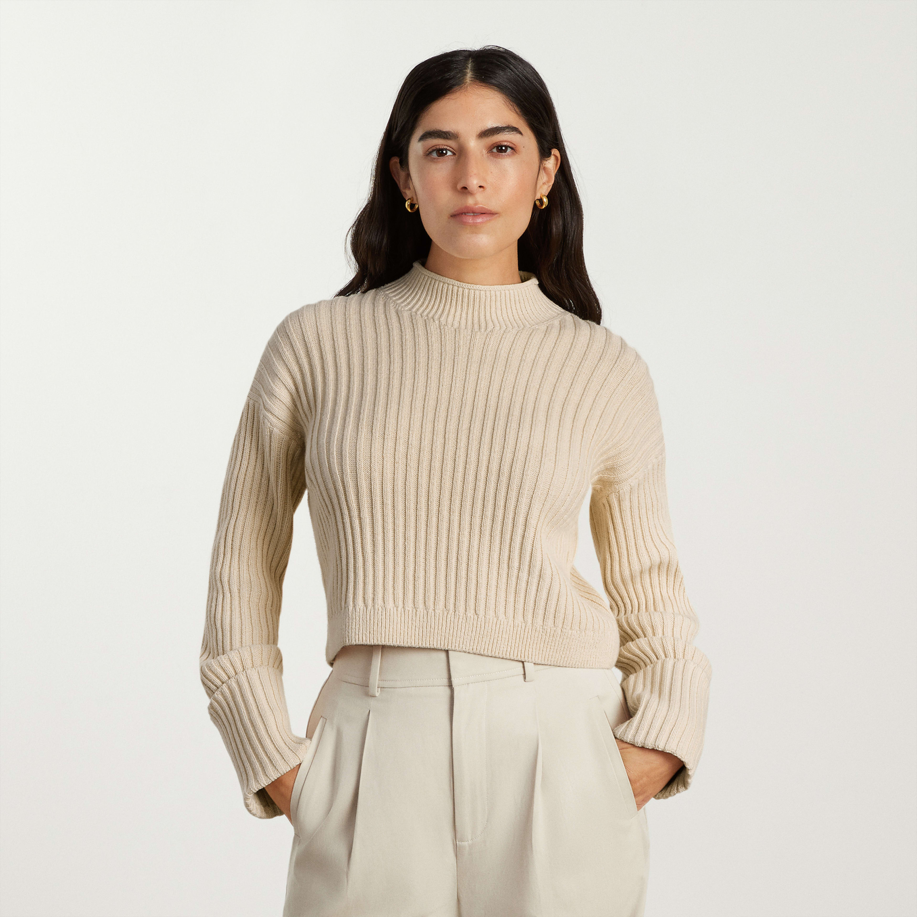 The Cotton Ribbed Rollneck Sweater Parchment Everlane