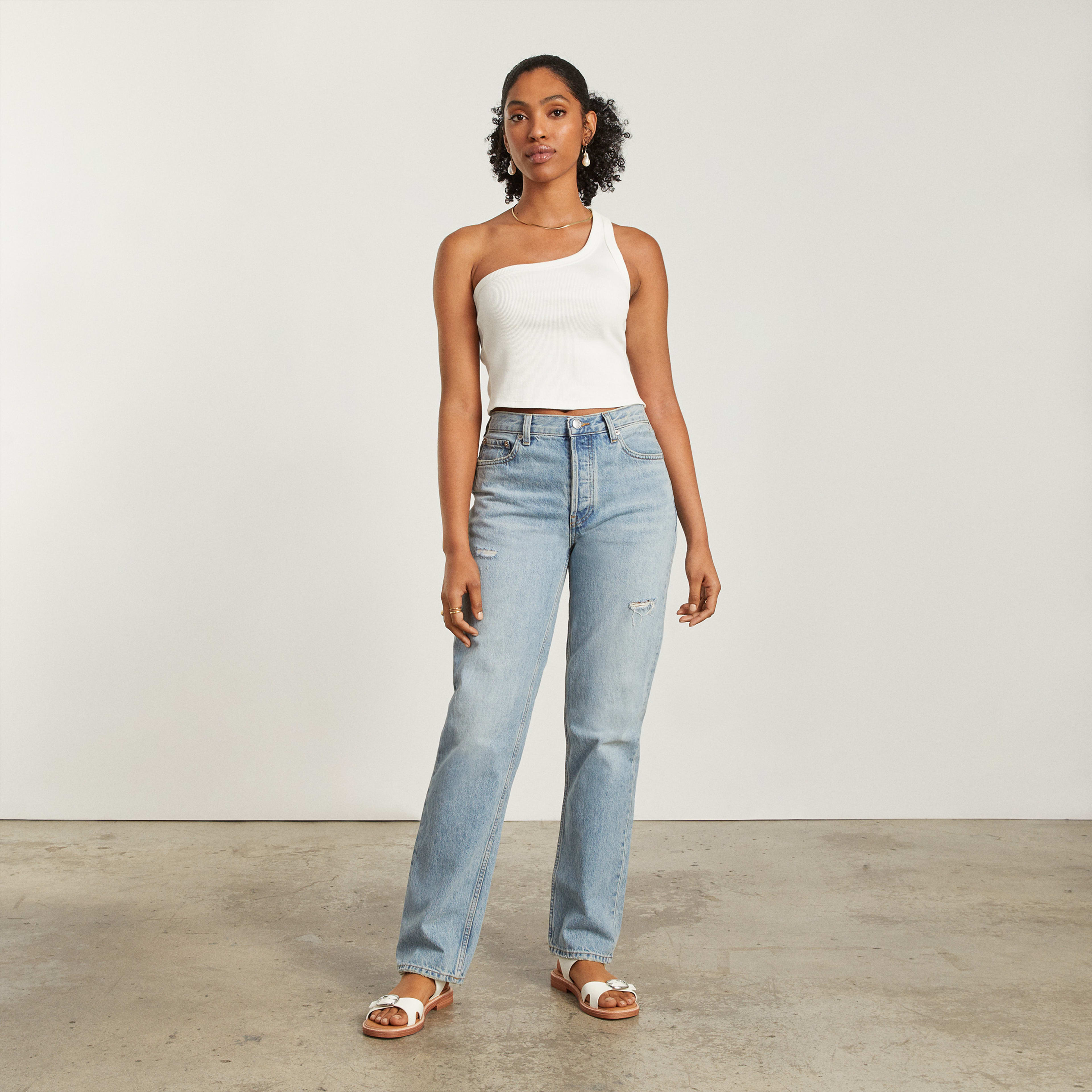 The Ribbed One-Shoulder Tank White – Everlane