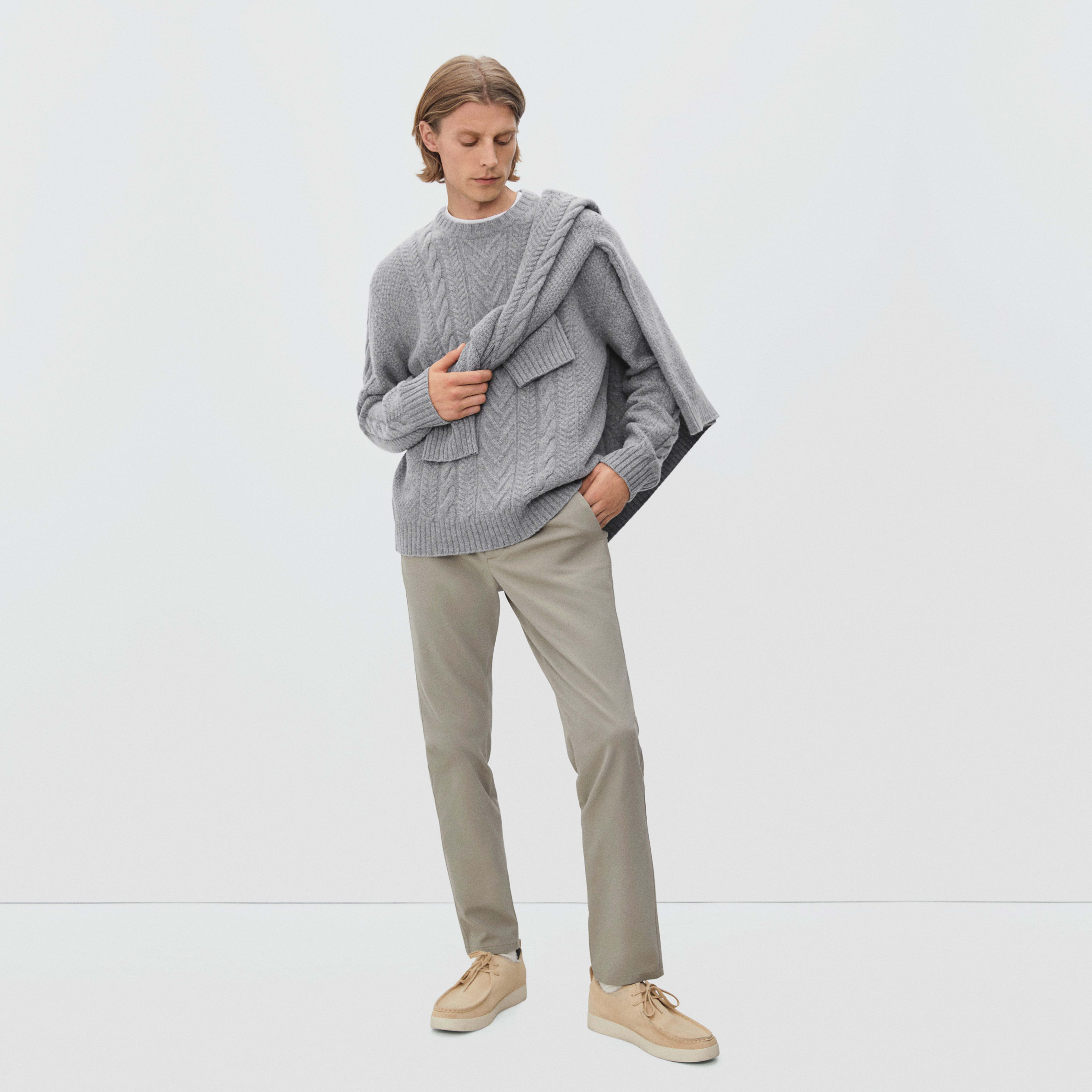 The Felted Merino CableKnit Crew Heathered MidGrey Everlane