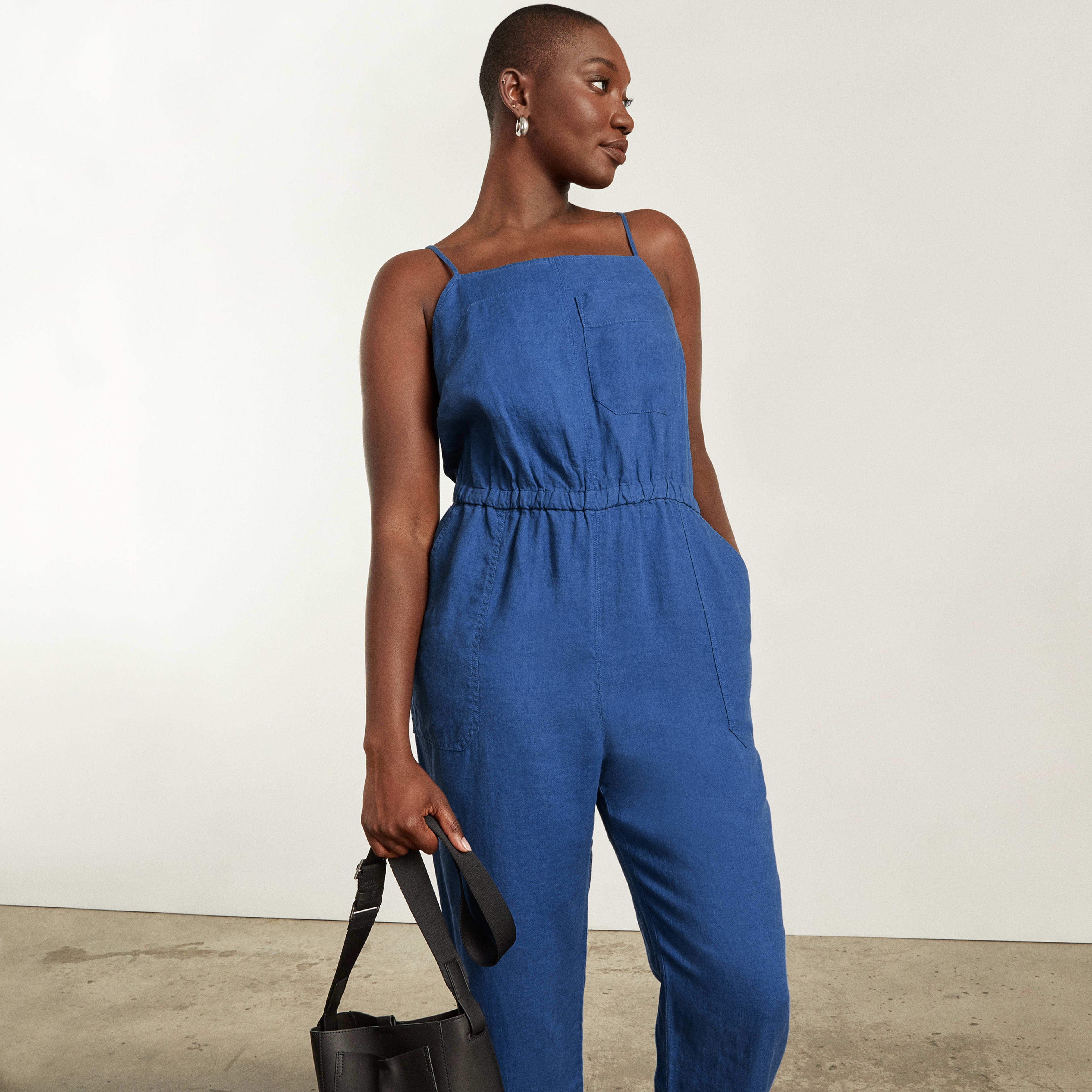 The Linen Shoestring Jumpsuit Deep Blue Everlane