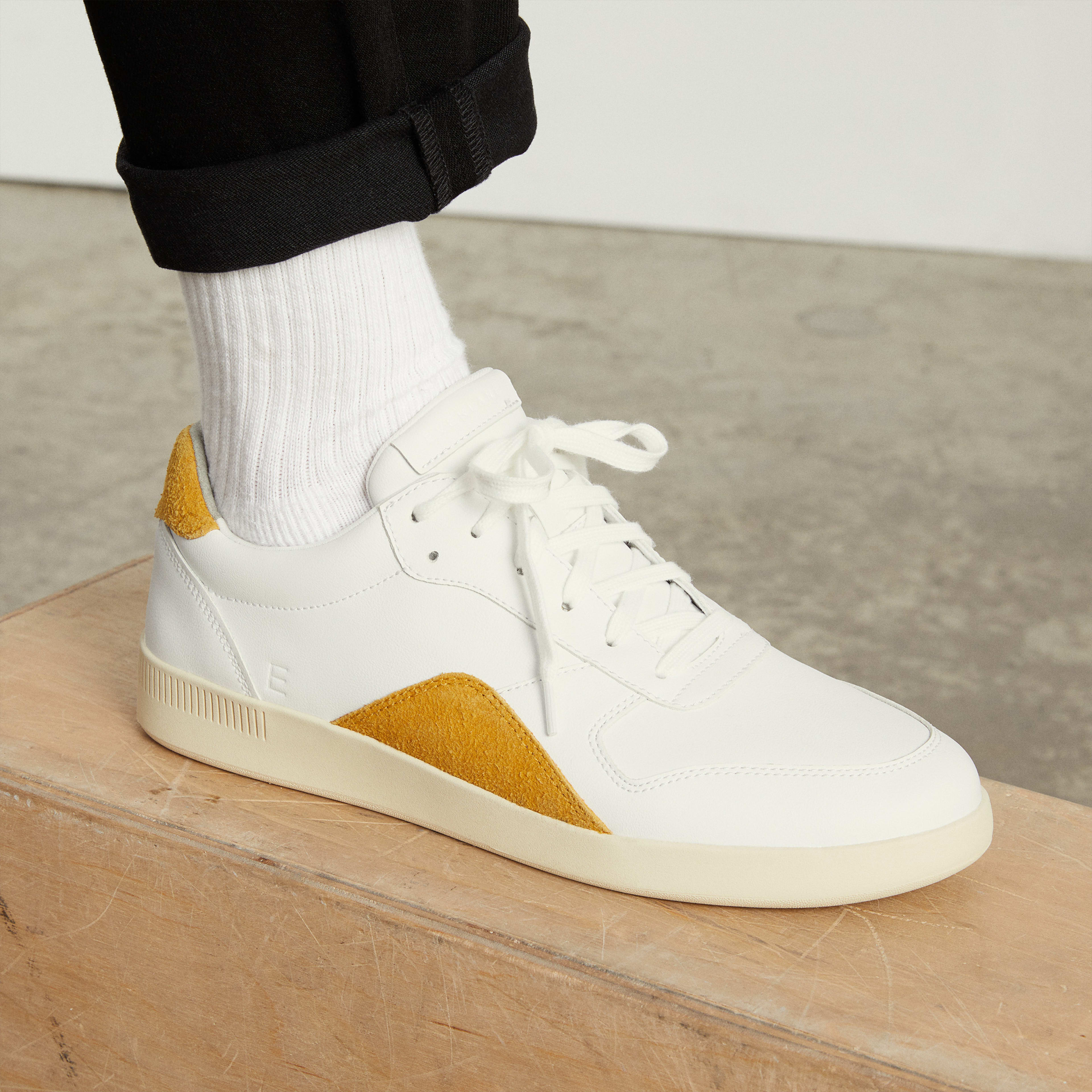 The ReLeather Court Sneaker White / Mustard Everlane