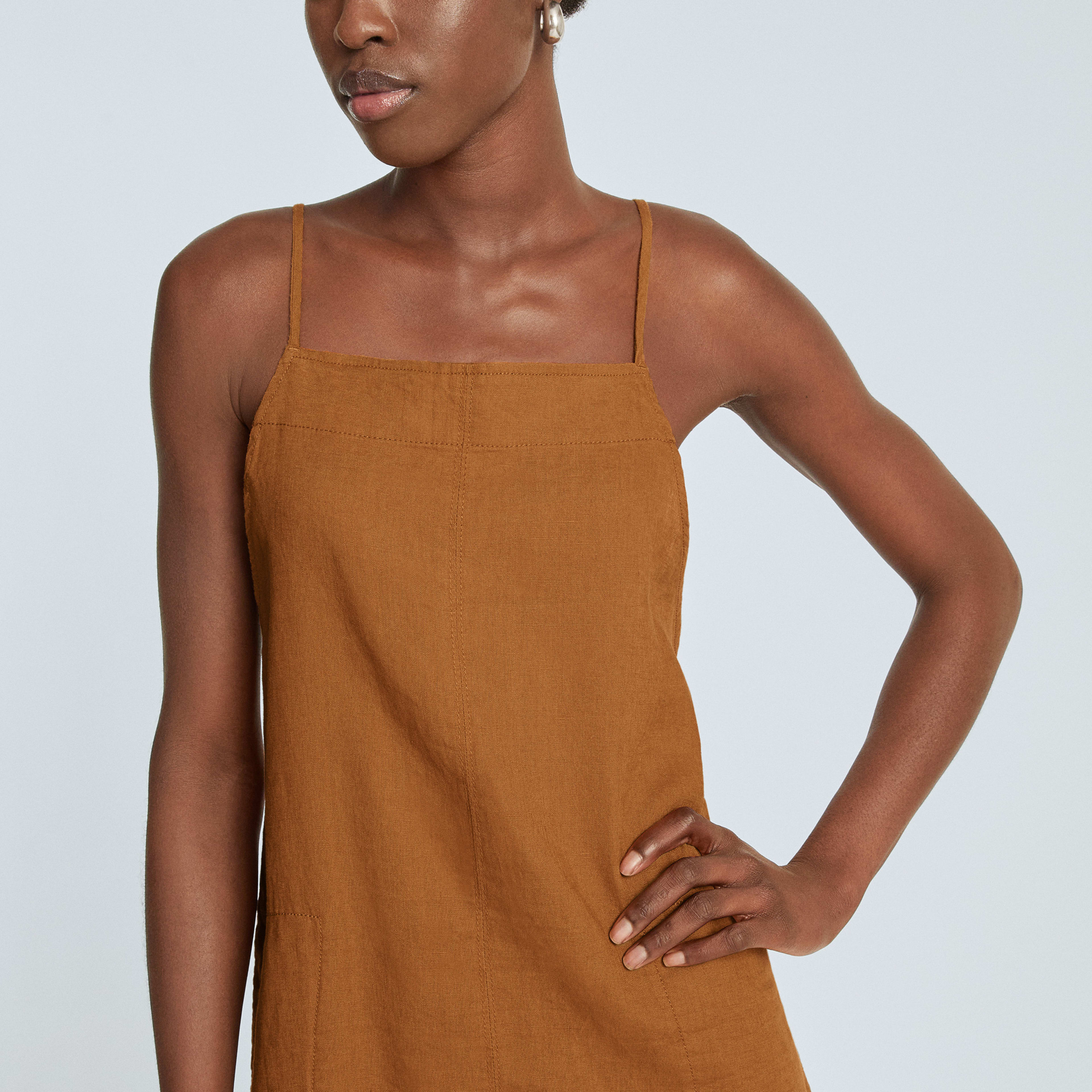 The Linen Apron Dress Tawny Brown Everlane