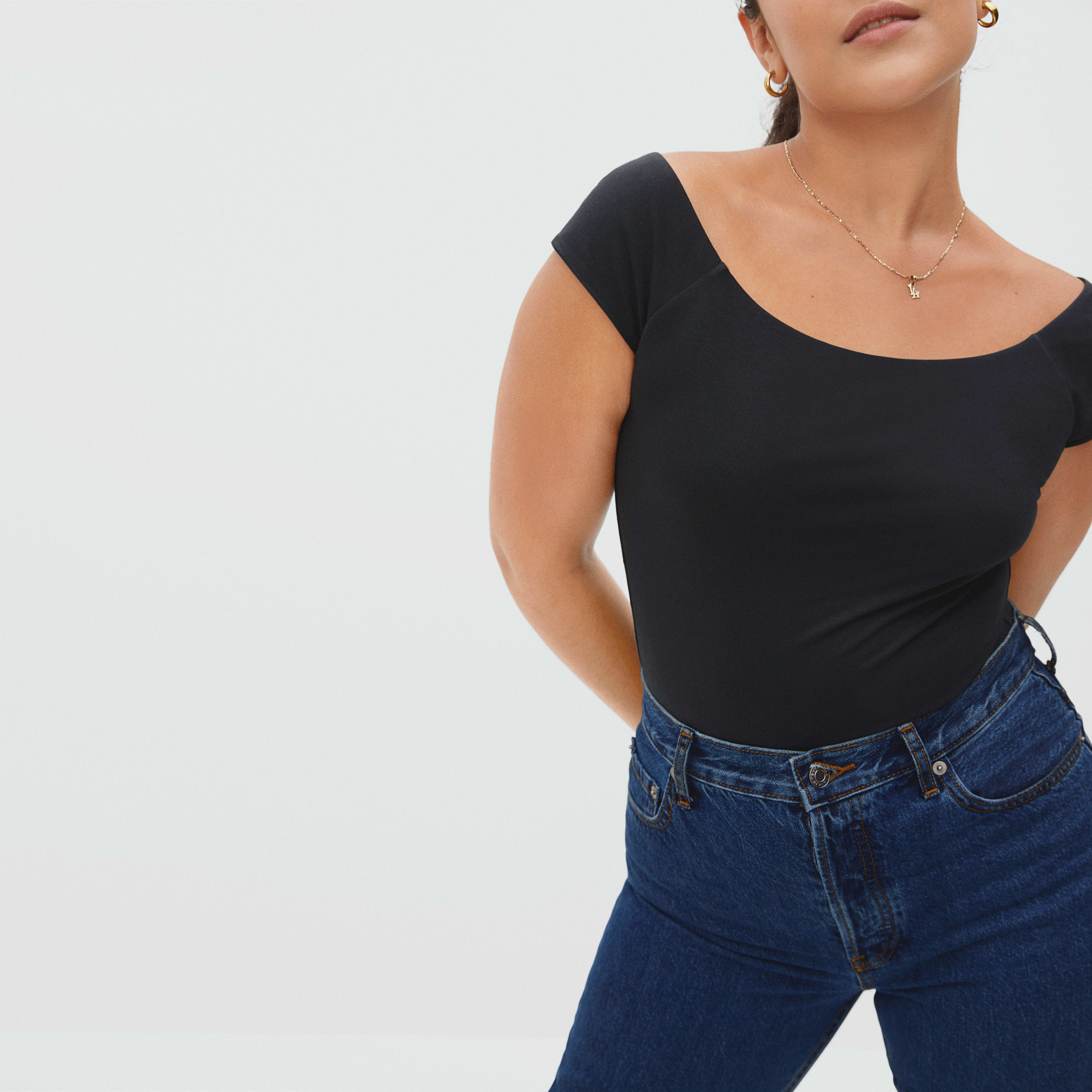 The OfftheShoulder Bodysuit Black Everlane